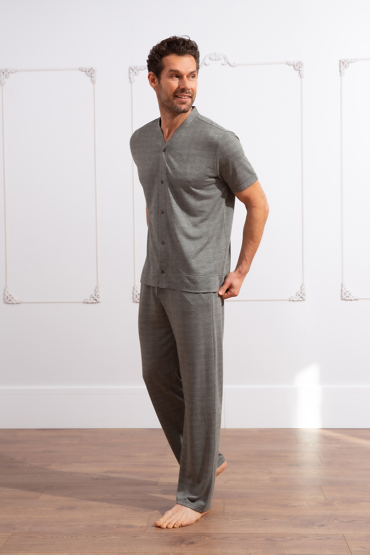 Erkek Kısa Kollu Uzun Pijama Takımı