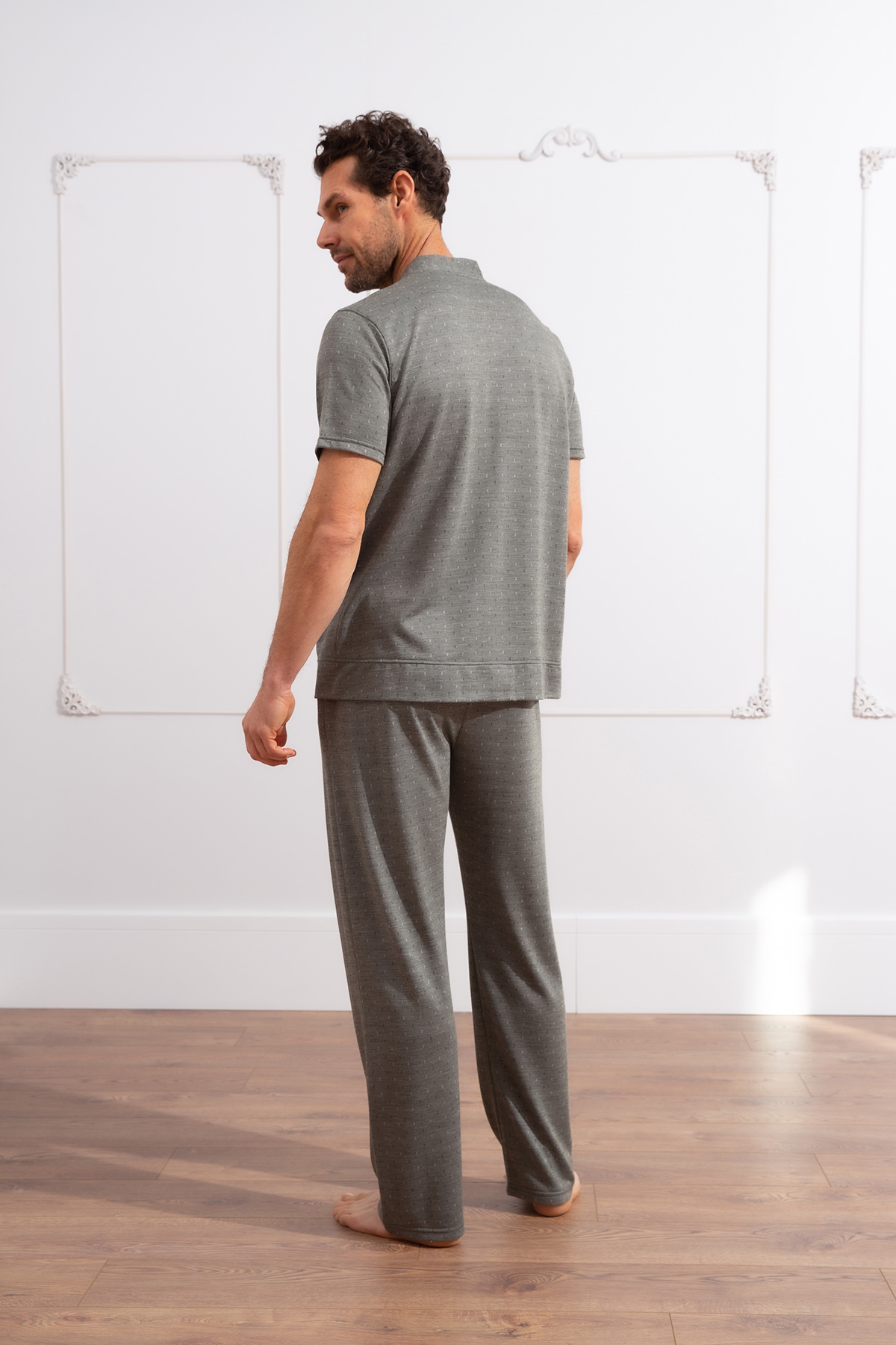 Erkek Kısa Kollu Uzun Pijama Takımı