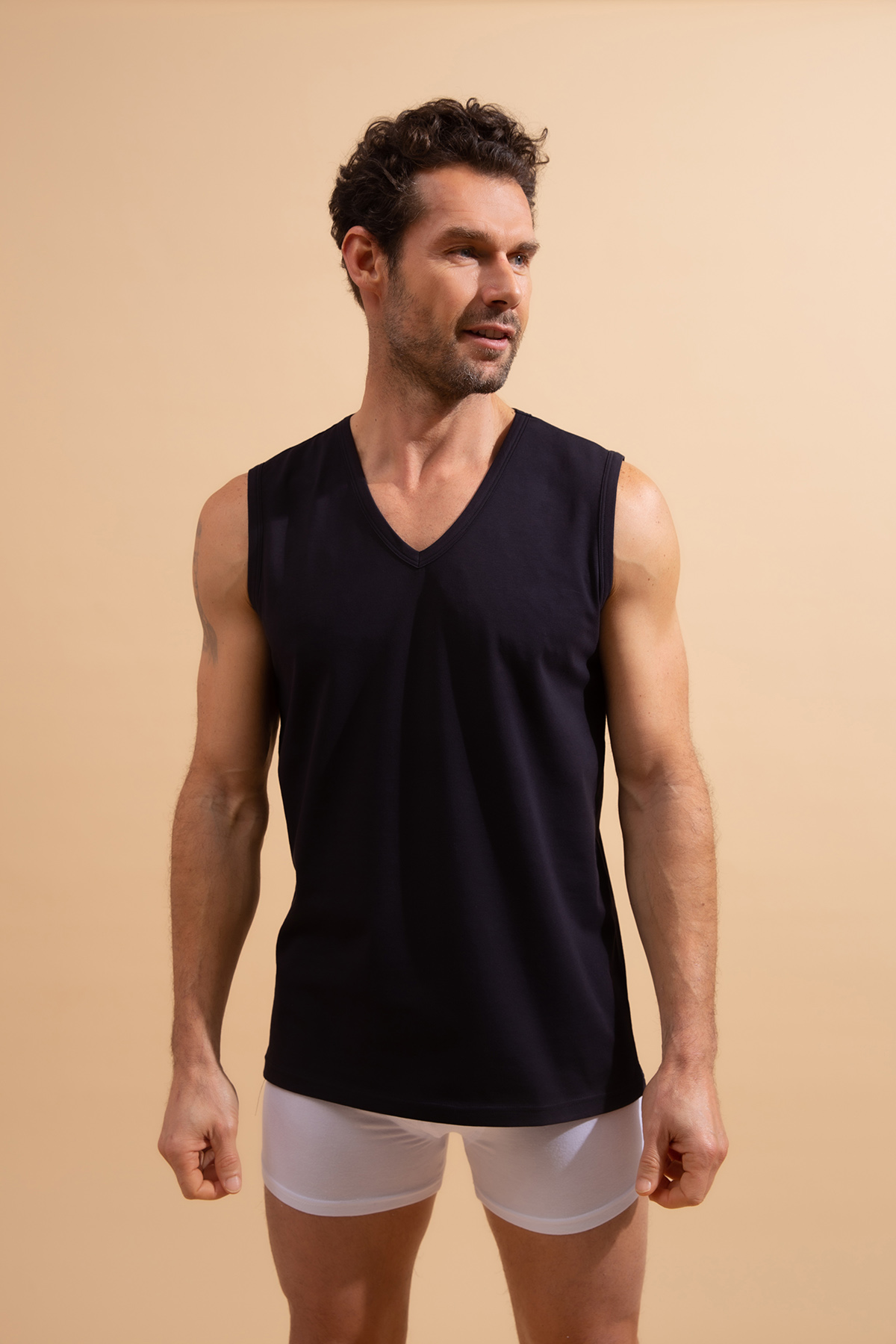 Erkek Pamuklu V Yaka Kalın Kolsuz Atlet