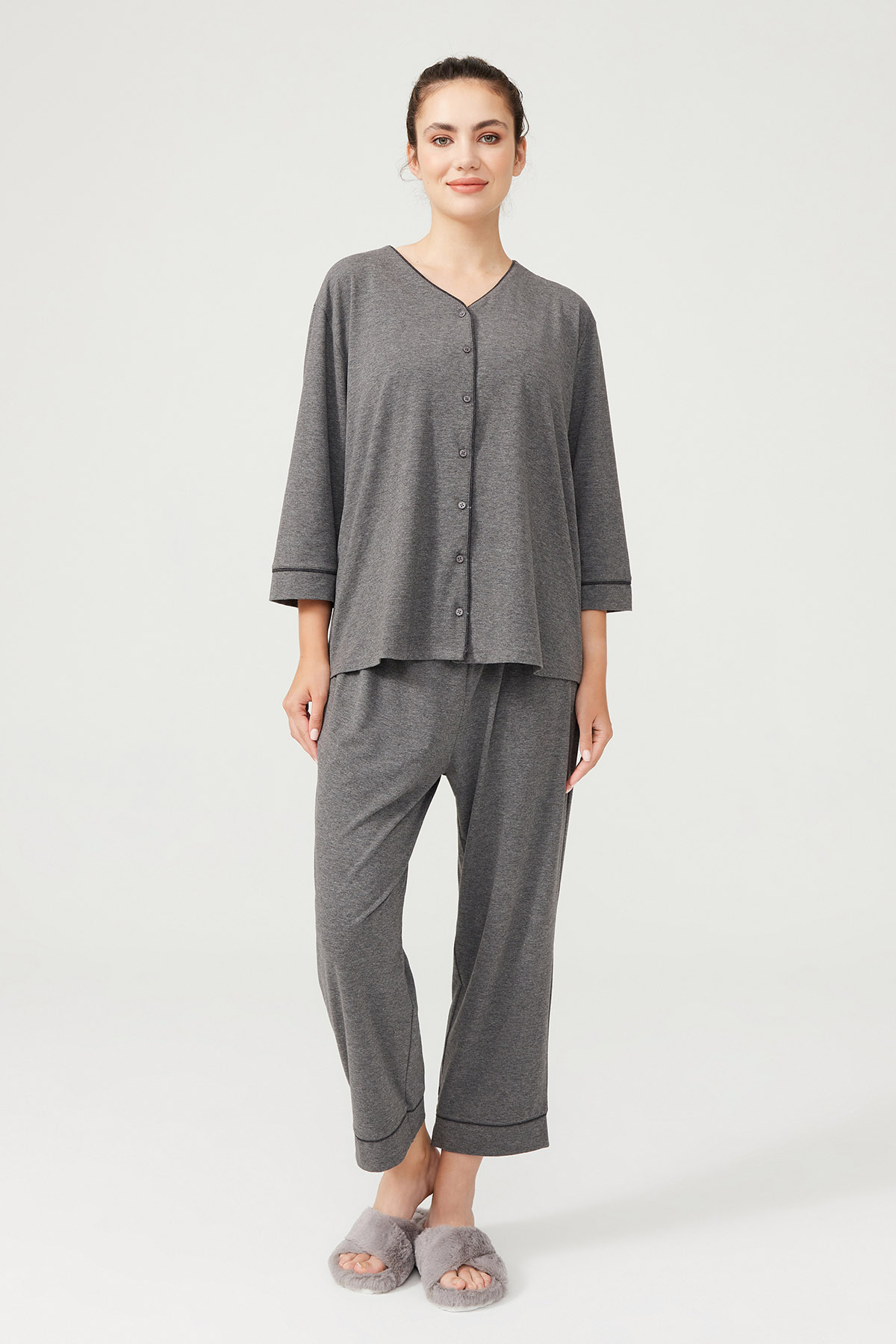 Kadın Büyük Beden Midi - Kapri Pijama Takımı