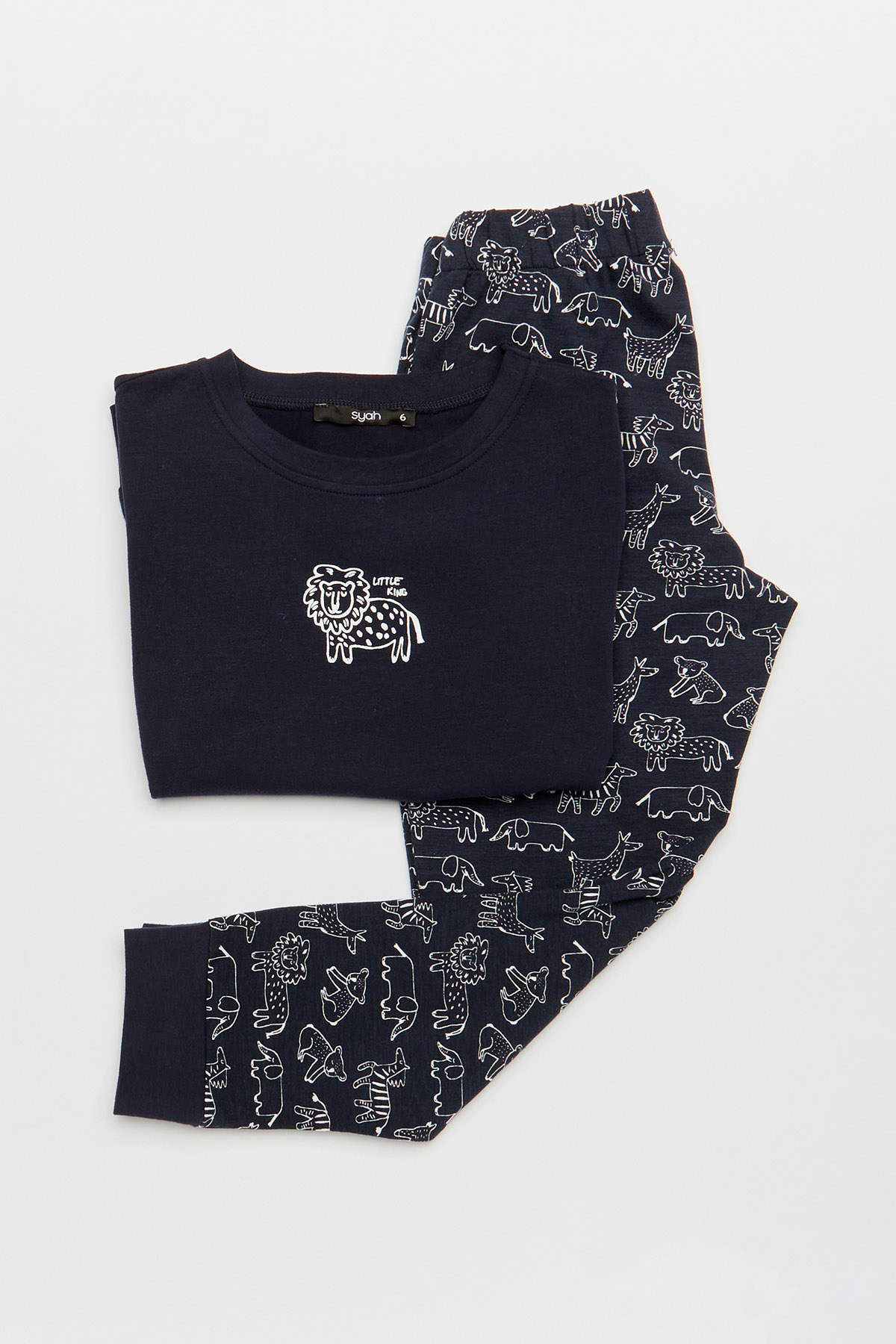 Erkek Çocuk Pamuklu Hayvan Baskılı Uzun Pijama Takımı
