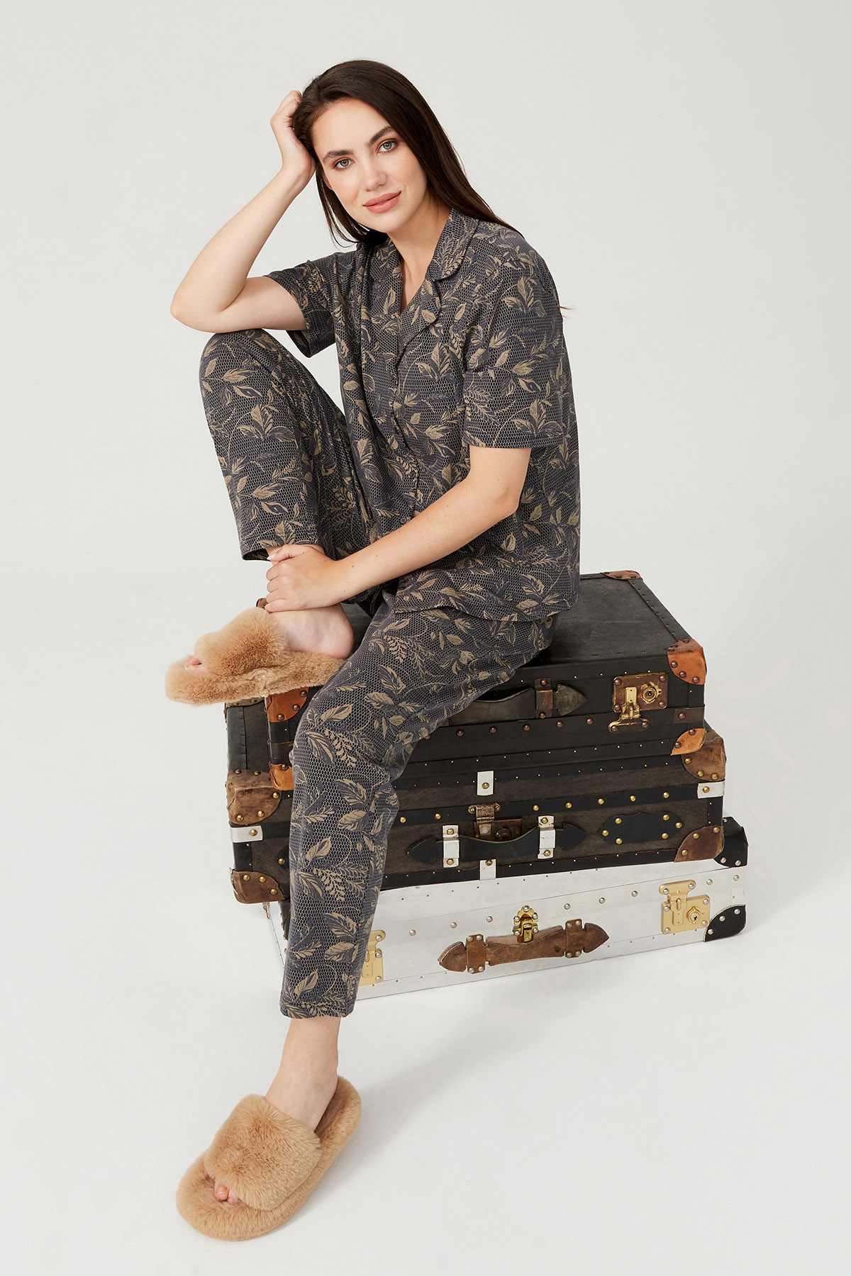 Kadın Büyük Beden Gömlek Yaka Pijama Takımı