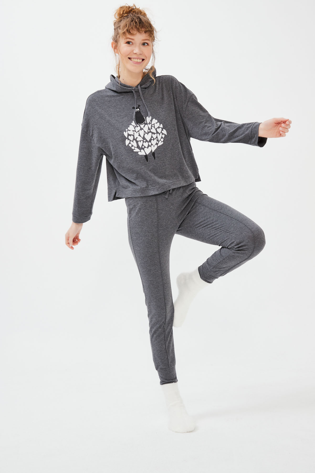 Kadın Kapşonlu Pamuklu Sweatshirt