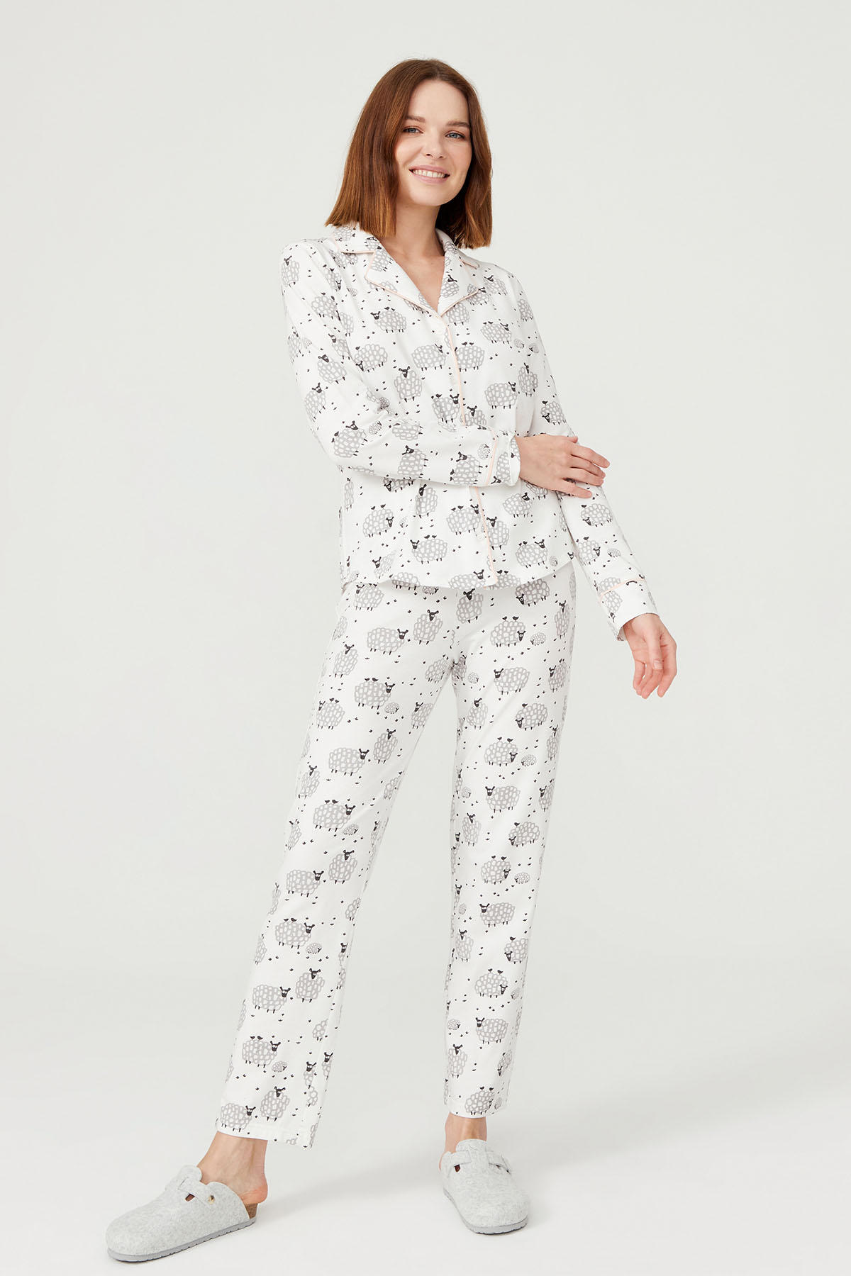 Kadın Pamuklu Kuzu Baskılı Pijama Alt