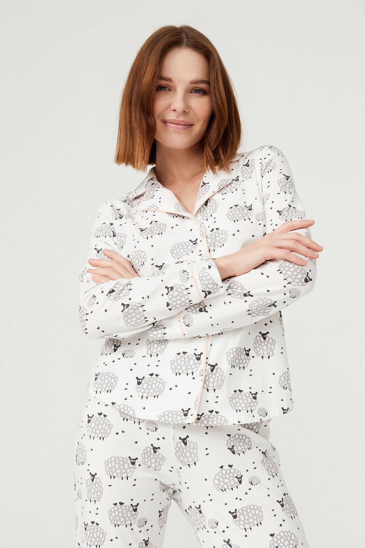 Kadın Pamuklu Gömlek Pijama Üst