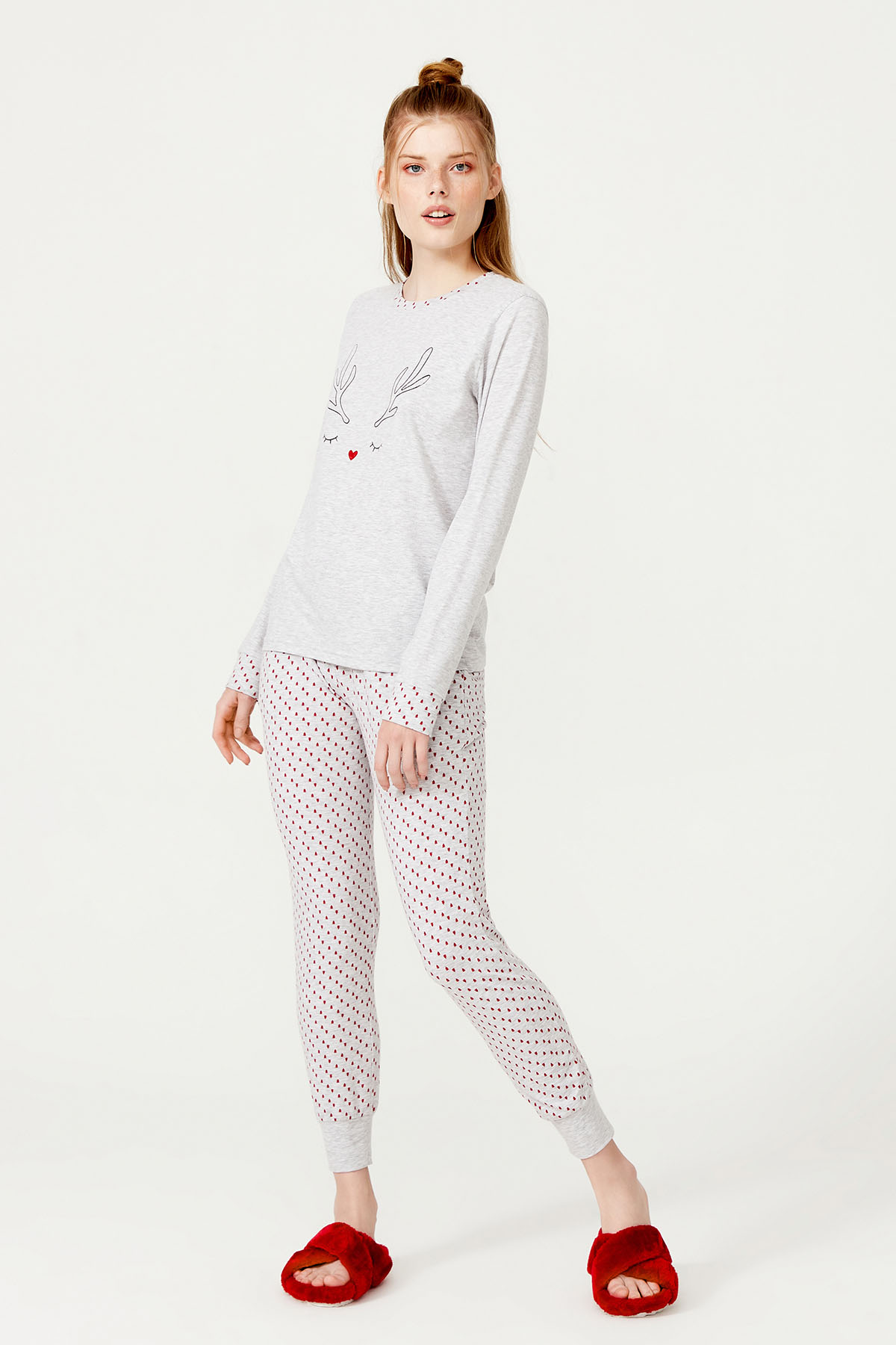Kadın Pamuklu Uzun Kollu Pijama Üst