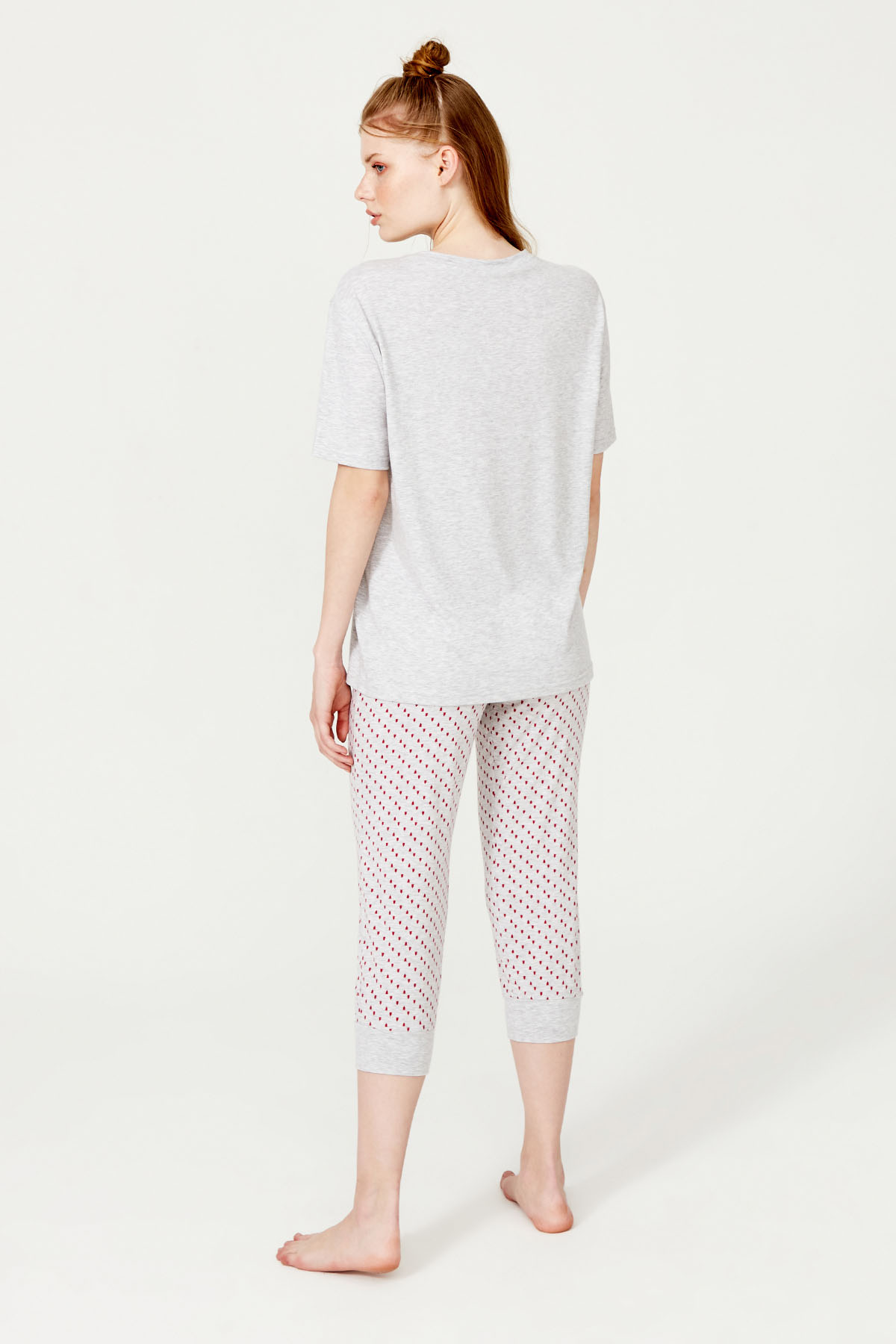 Kadın Pamuklu Çam Ağacı Baskılı Manşetli Midi Pijama Alt