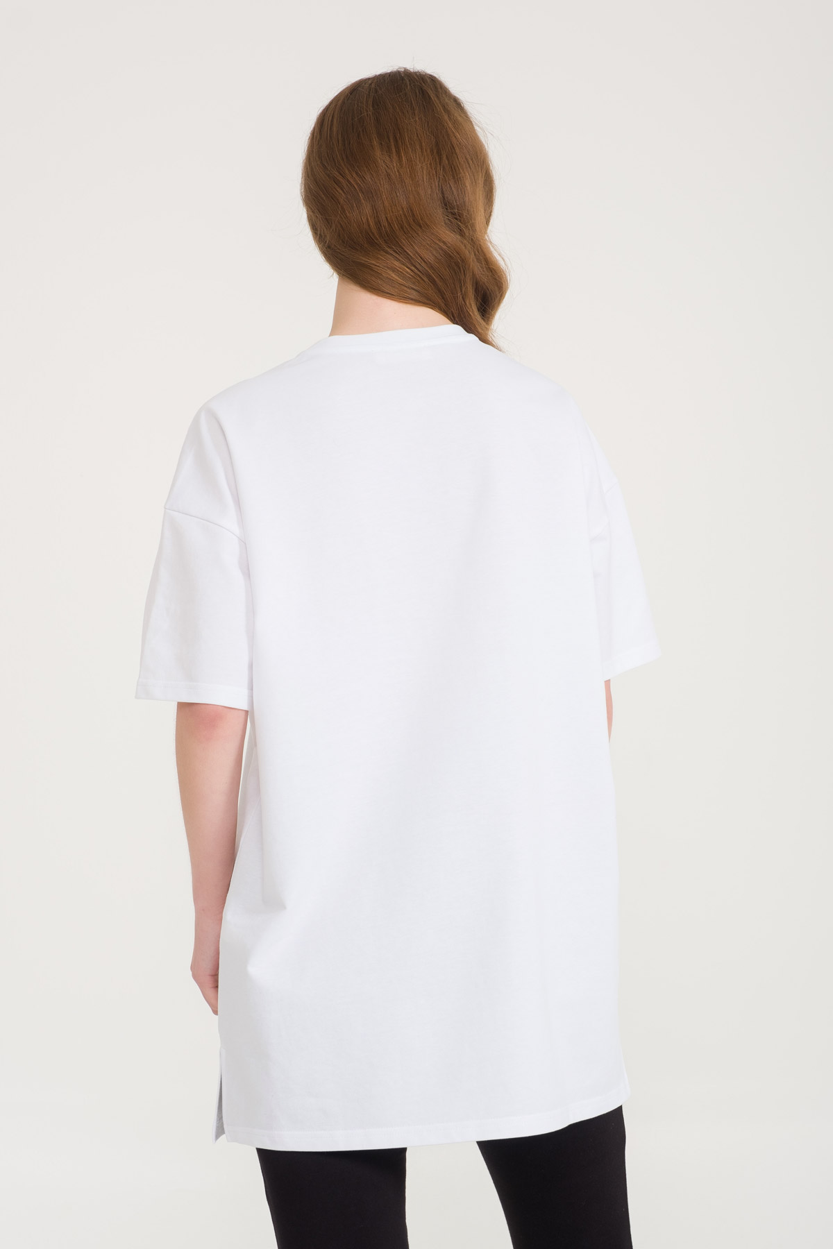 Kadın Bisiklet Yaka Yandan Yırtmaç Detaylı T-shirt