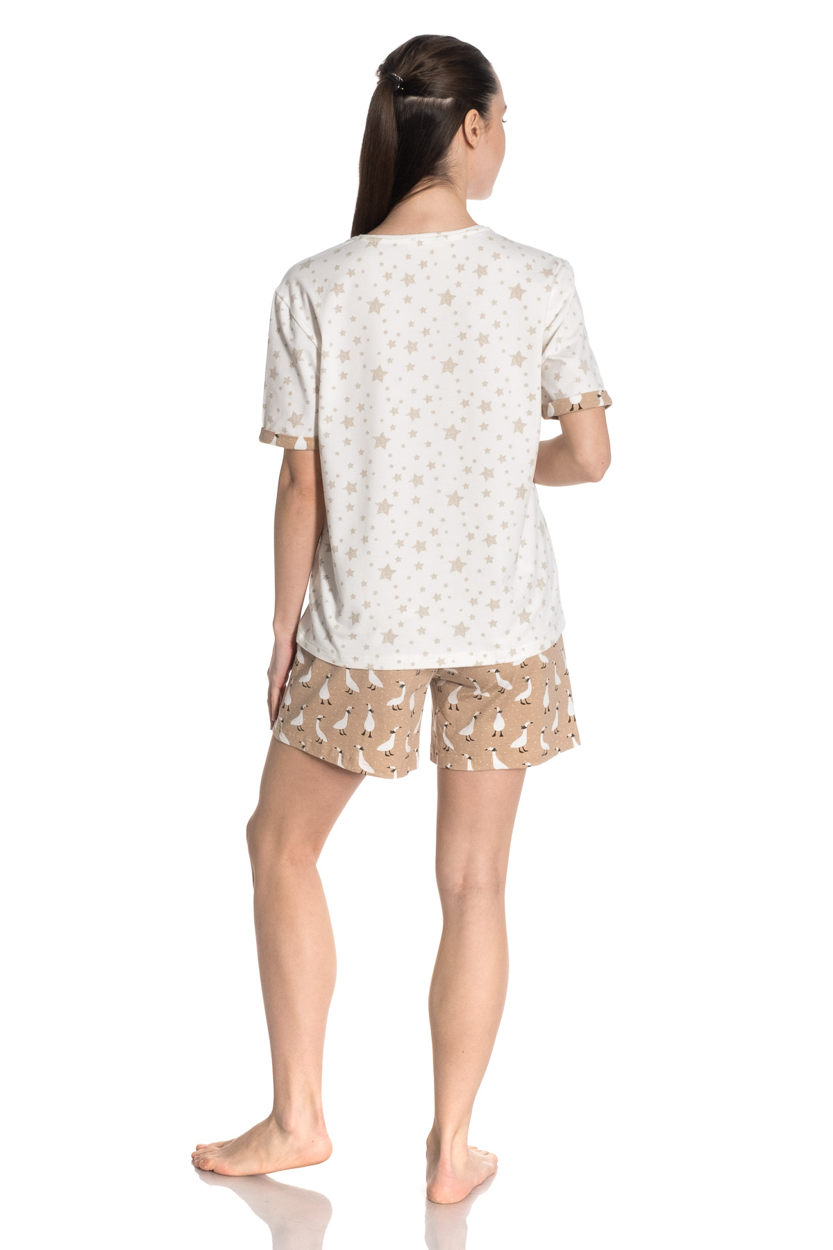 Kadın Kıvırma Kol Detaylı Şortlu Pijama Takımı