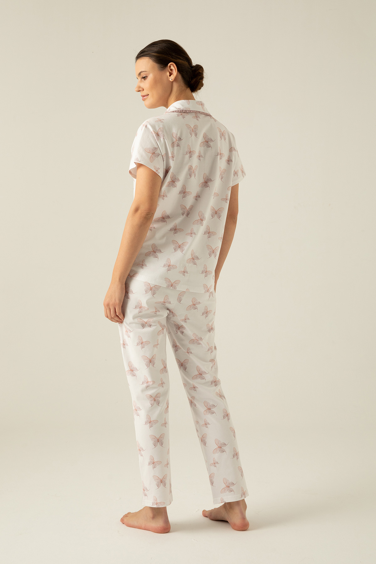Kadın Anne Adayı Yakası Süs Lastikli Gömlek Üstlü Pijama Takımı