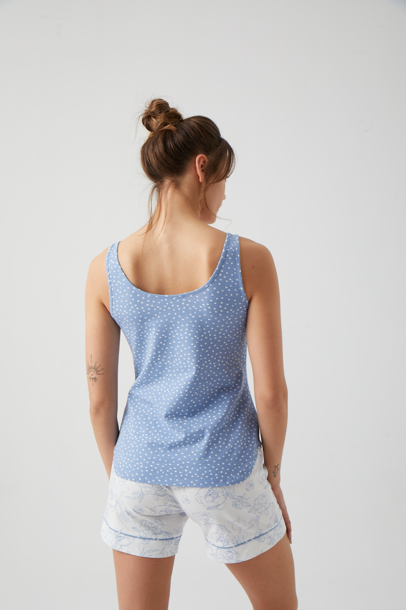 Kadın Mavi Gül Baskılı Şort Pijama Altı