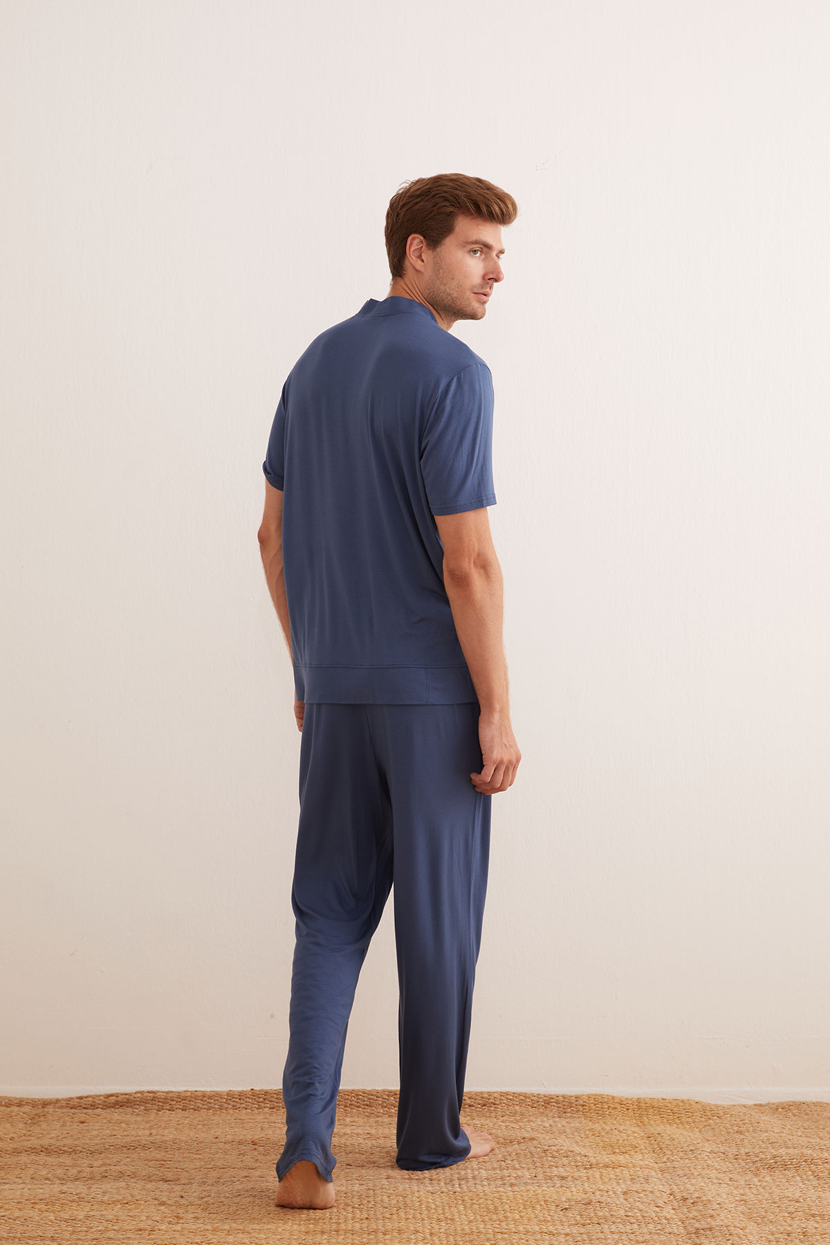 Erkek Kısa Kollu Uzun Pijama Takımı