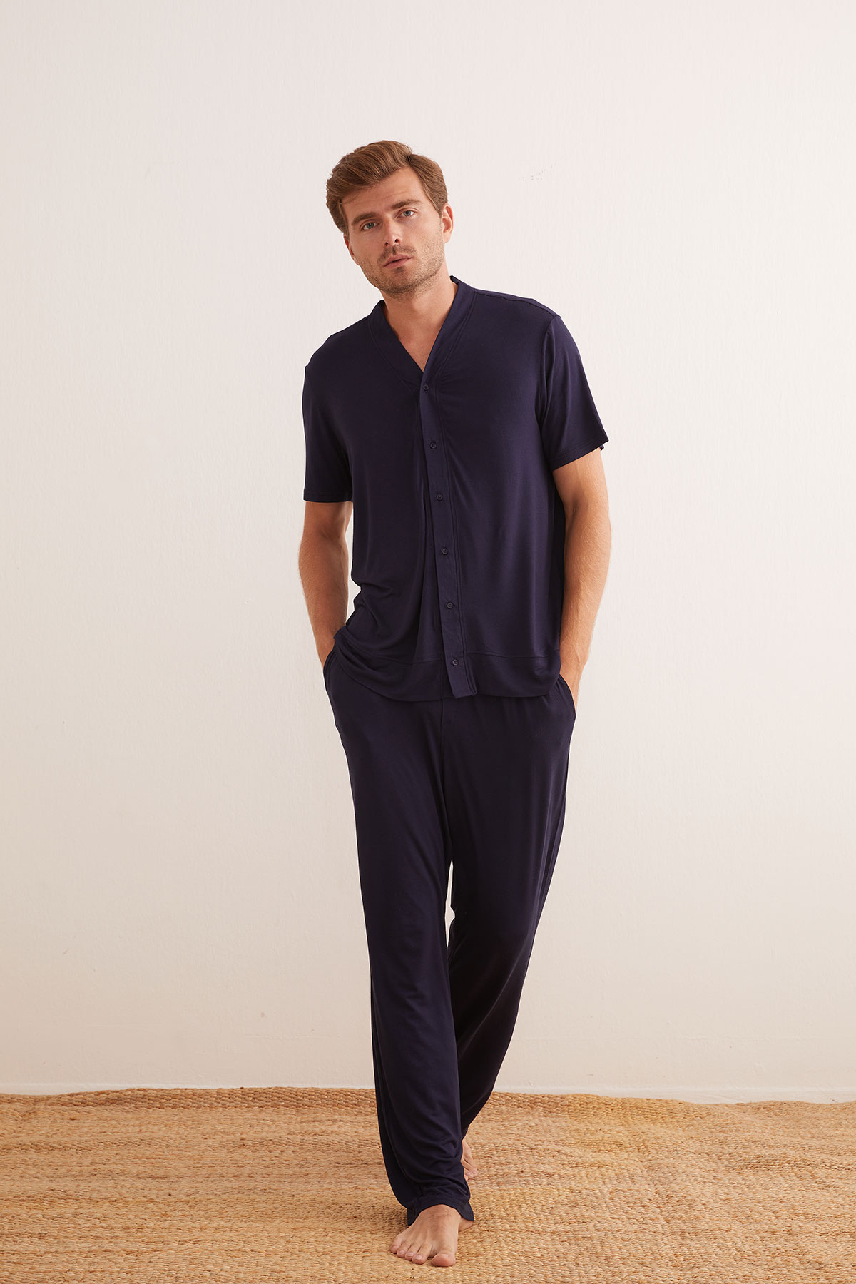 Erkek Kısa Kollu Uzun Pijama Takımı