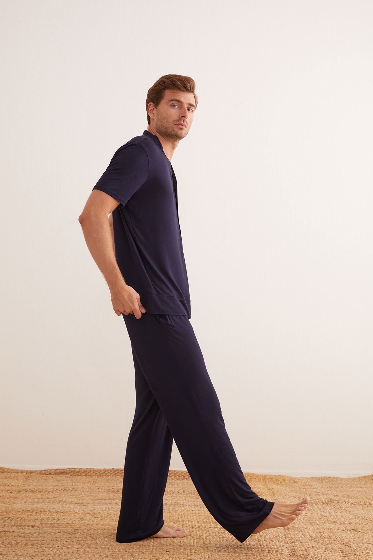Erkek Kısa Kollu Uzun Pijama Takımı