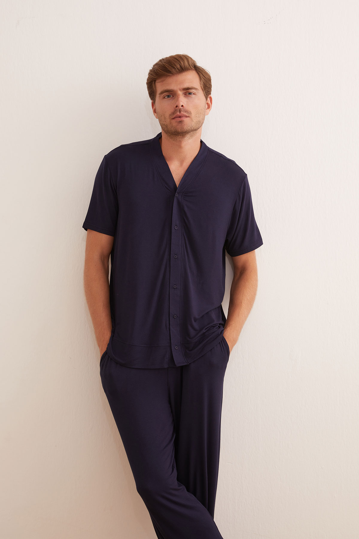 Erkek Kısa Kollu Uzun Pijama Takımı