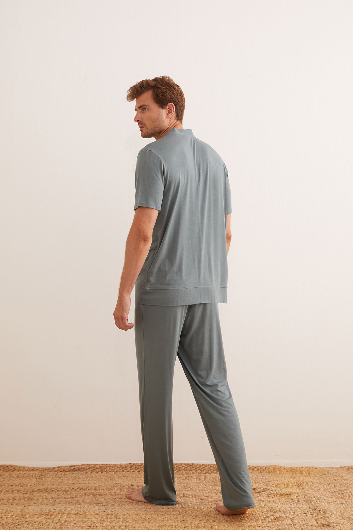 Erkek Kısa Kollu Uzun Pijama Takımı