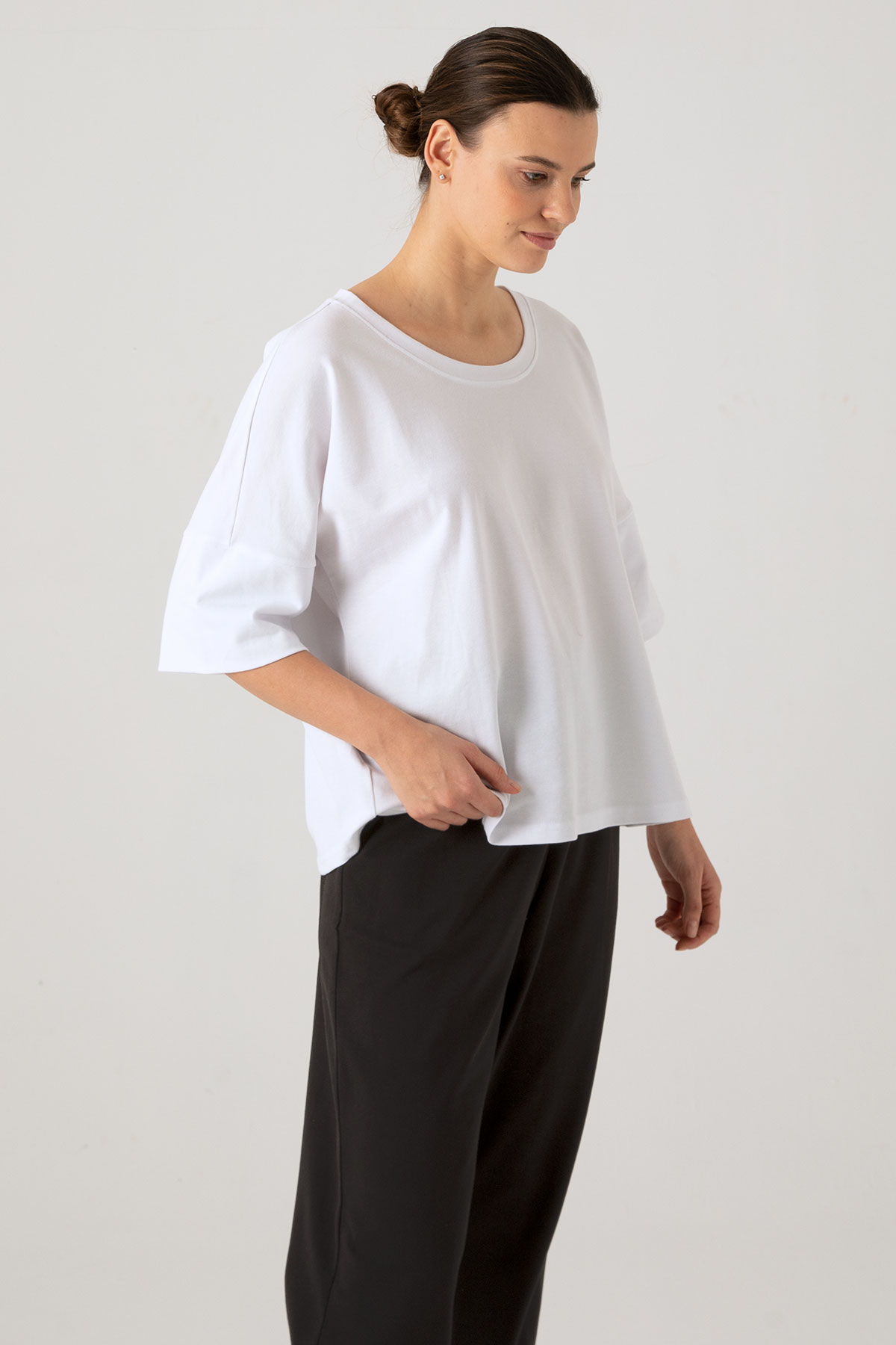 Kadın Büyük Beden Düşük Kollu T-shirt