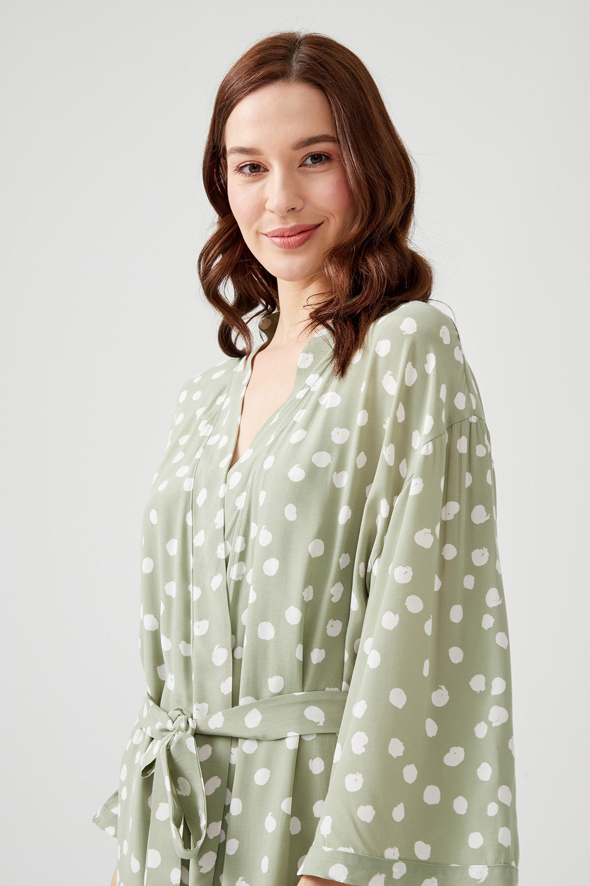 Kadın Vegan Dokuma Uzun Kollu Midi Kimono