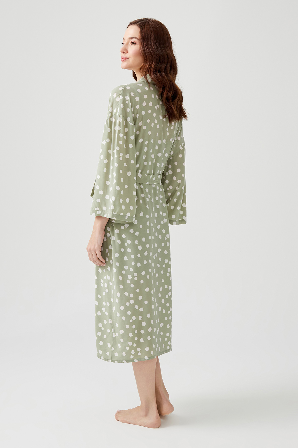 Kadın Vegan Dokuma Uzun Kollu Midi Kimono