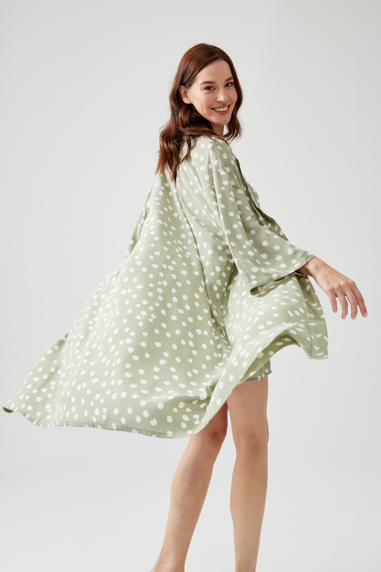 Kadın Vegan Dokuma Uzun Kollu Midi Kimono