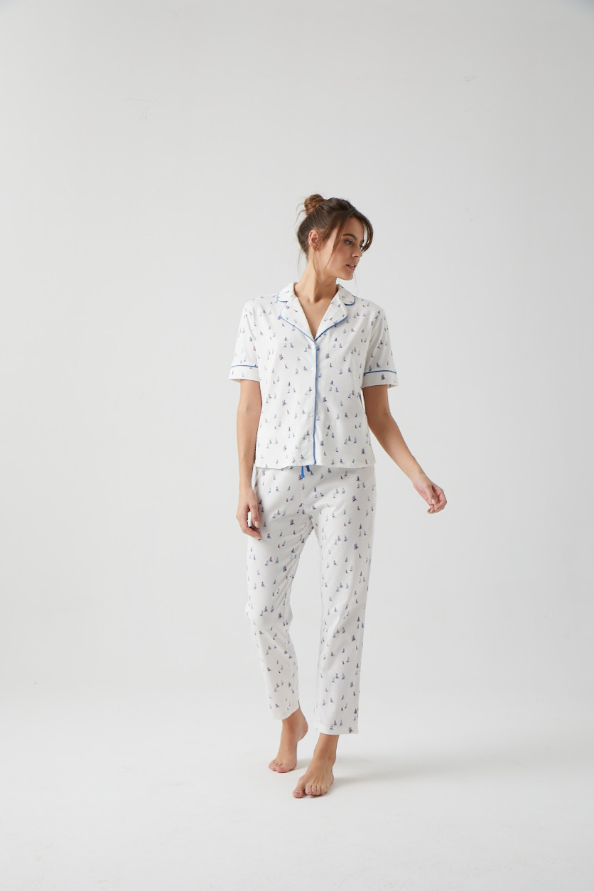 Kadın Yelken Baskılı Süs Biye Detaylı Uzun Midi Pijama Altı