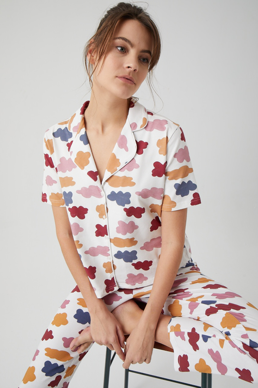 Kadın Bulut Baskılı Gömlek Pijama Üstü
