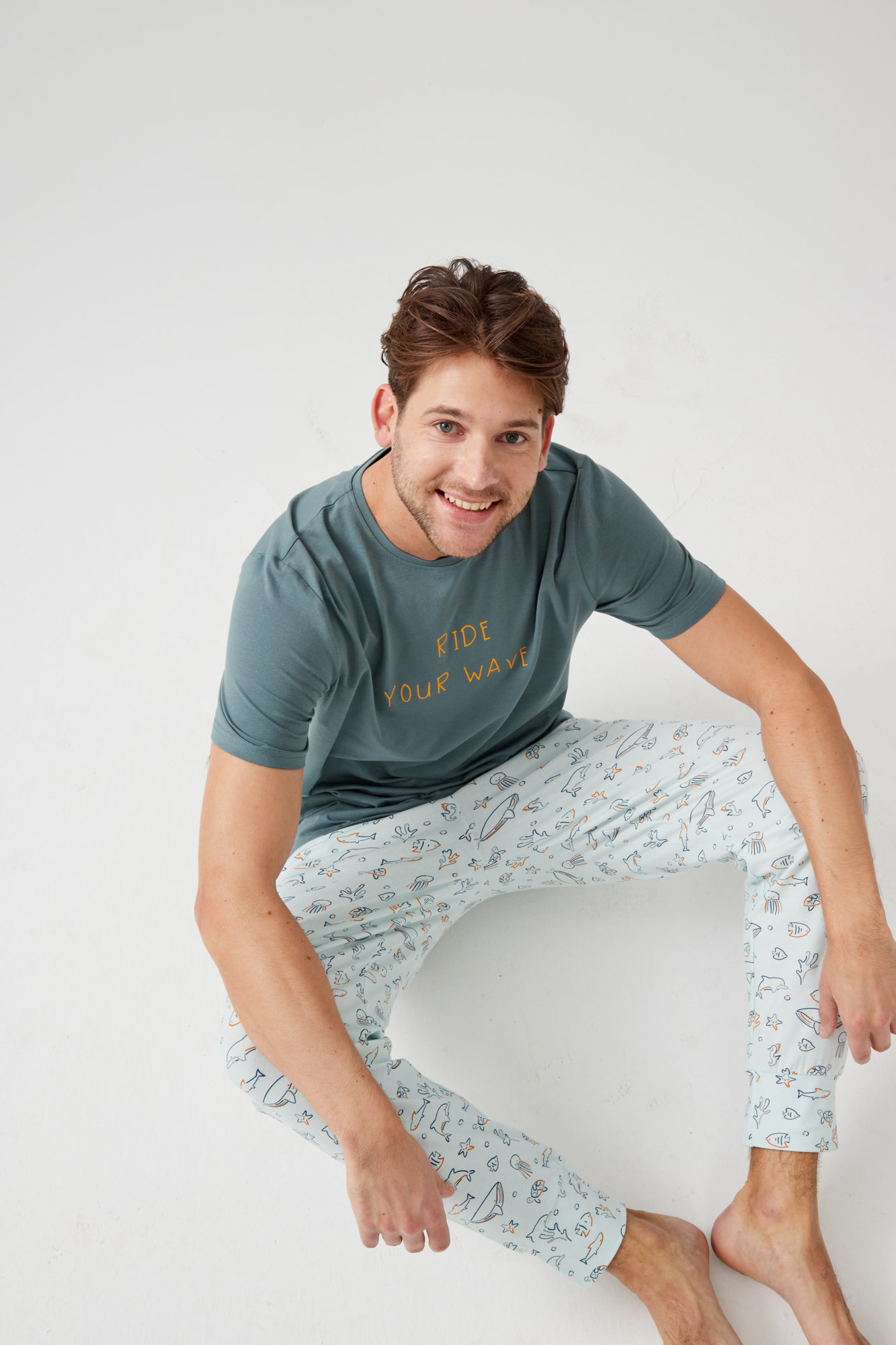 Erkek Kısa Kollu Uzun Pijama Takımı
