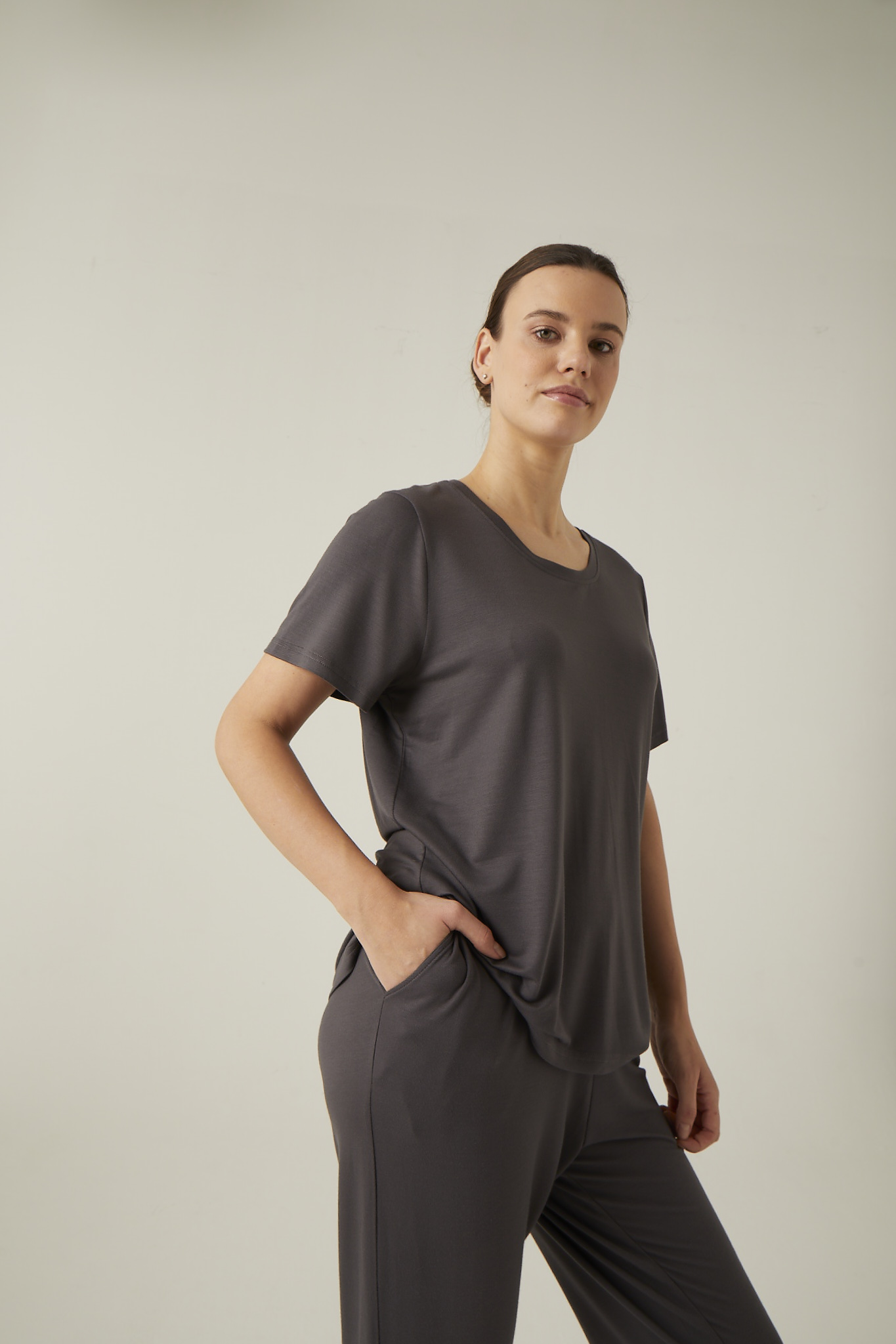 Kadın Modal İki İplik Kısa Kollu Tshirt Paçası Manşetli Eşofman Takımı