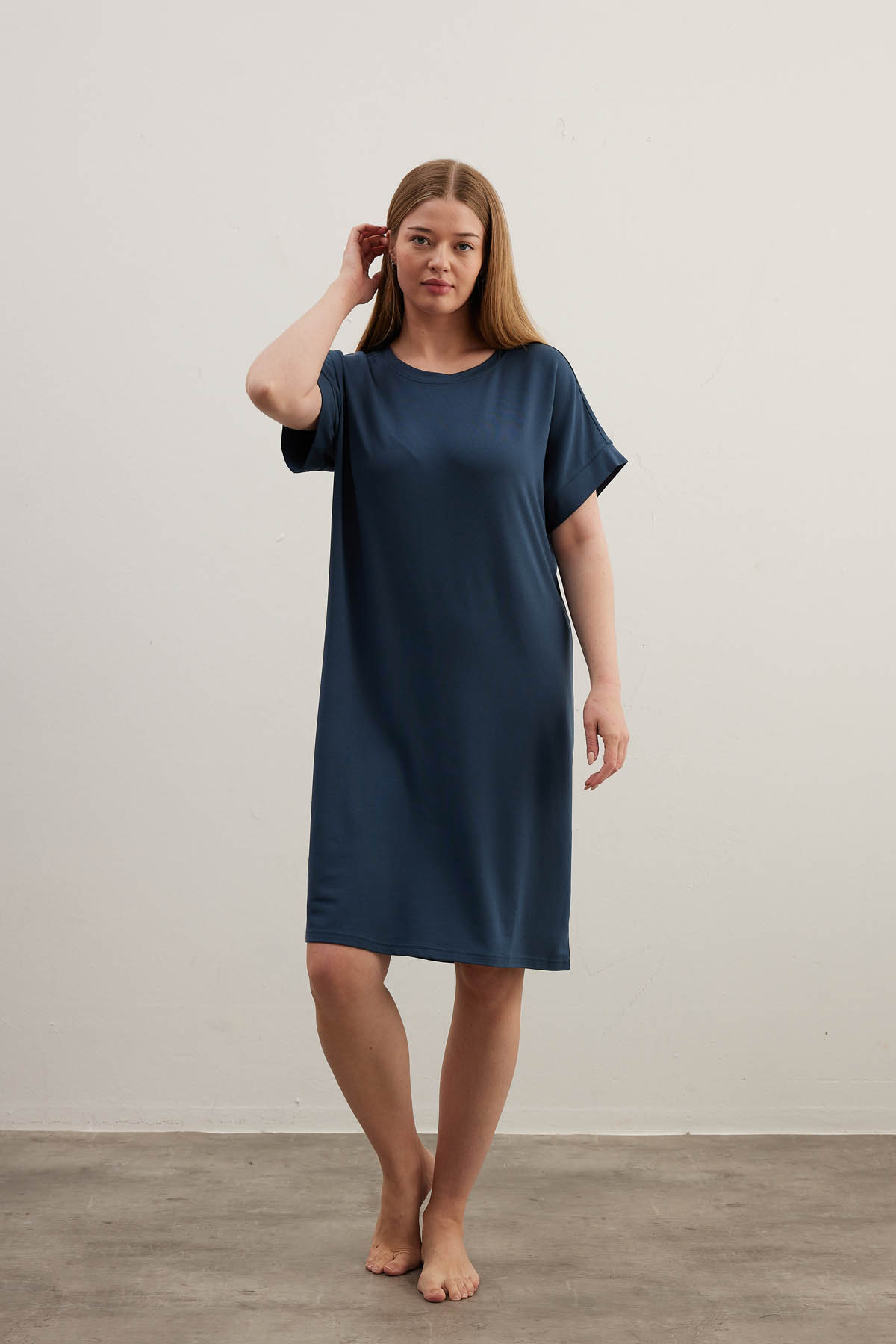 Kadın Büyük Beden İki İplik Modal Düşük Kollu Elbise