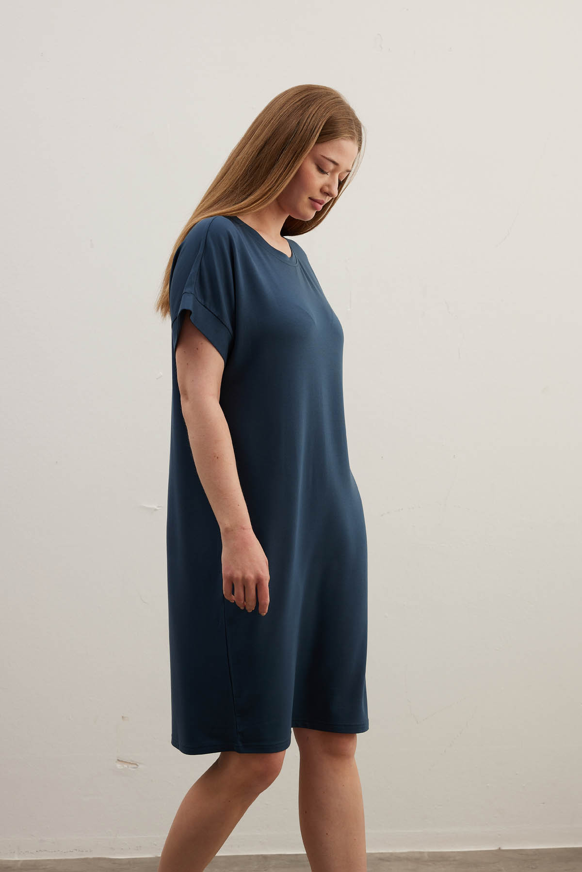 Kadın Büyük Beden İki İplik Modal Düşük Kollu Elbise