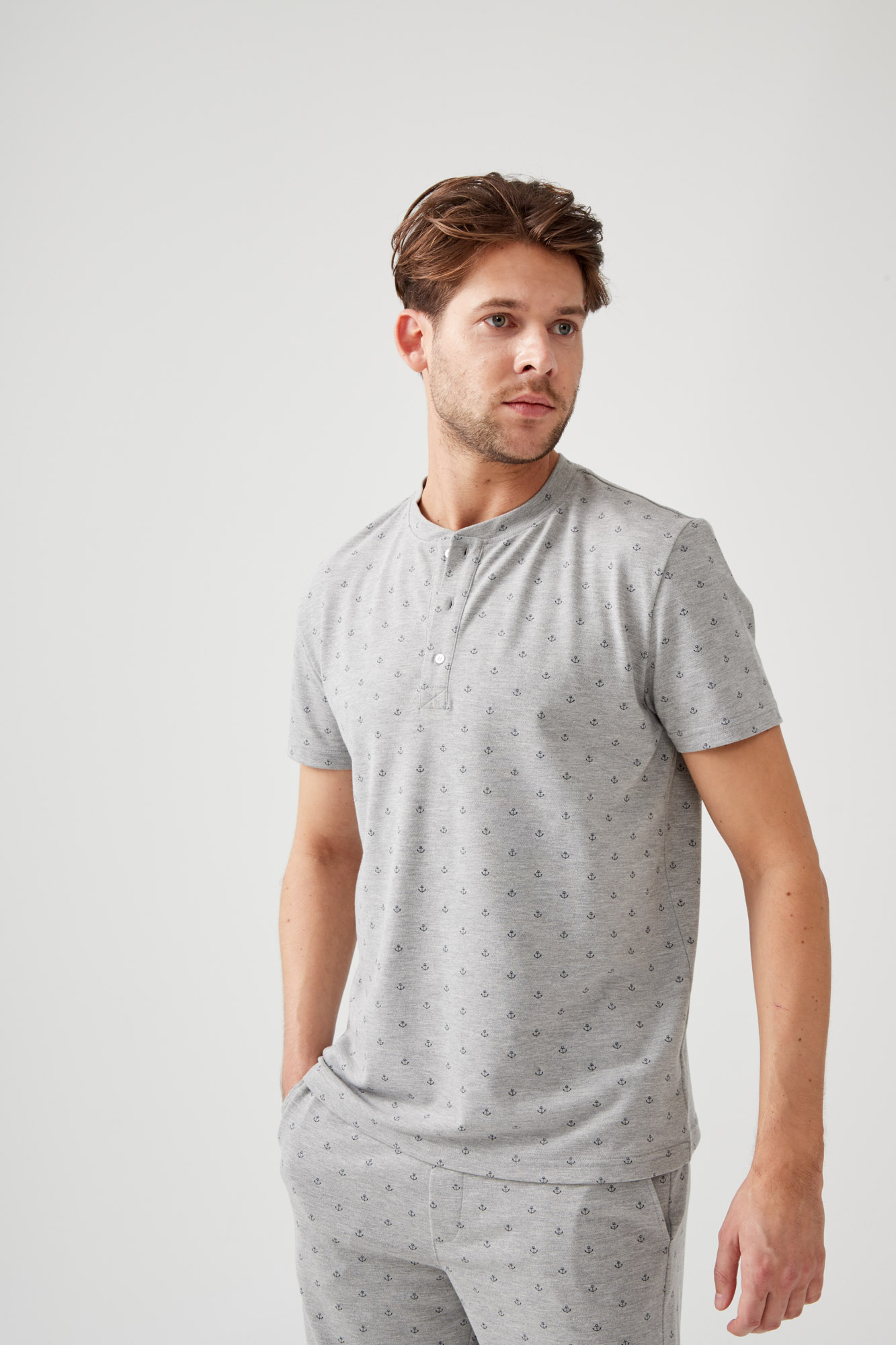 Erkek Yarı Düğmeli Kısa Kollu T-shirt