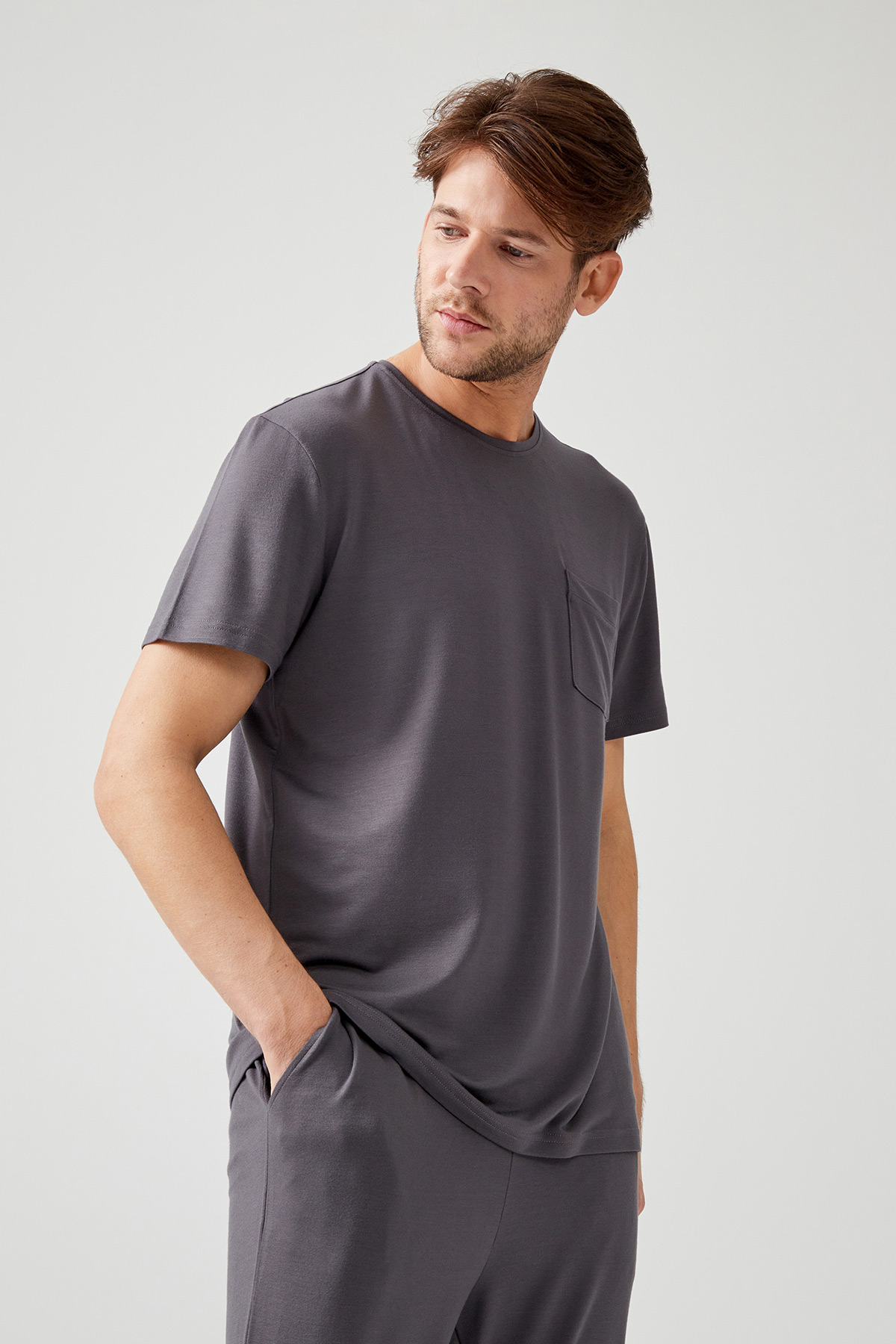 Erkek Modal İki İplik Kısa Kollu Tshirt
