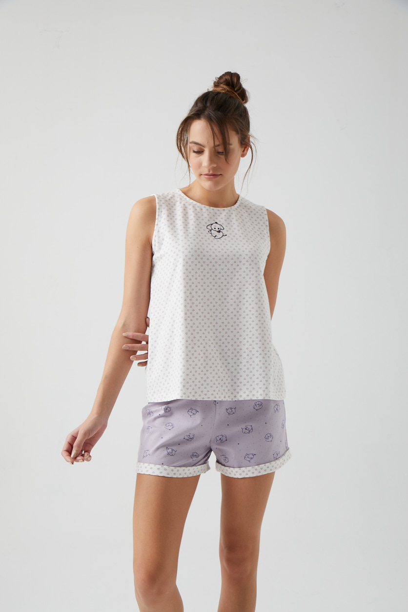 Kadın Fil Baskılı Paçası Kıvırma Detaylı Şort Pijama Altı