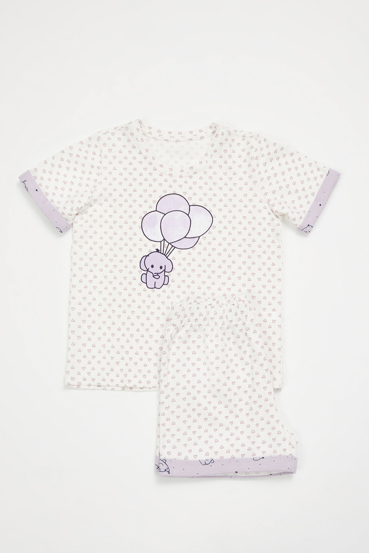 Kız Çocuk Minik Kalp Baskılı Şortlu Pijama Takımı