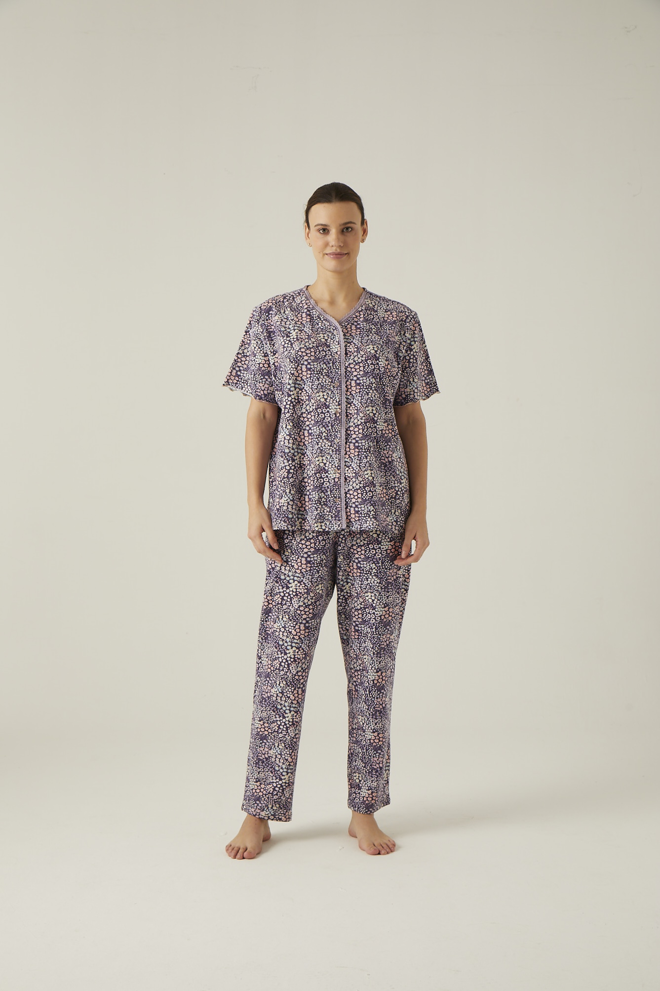 Kadın Büyük Beden Çiçek Baskılı Uzun Midi Pijama Altı
