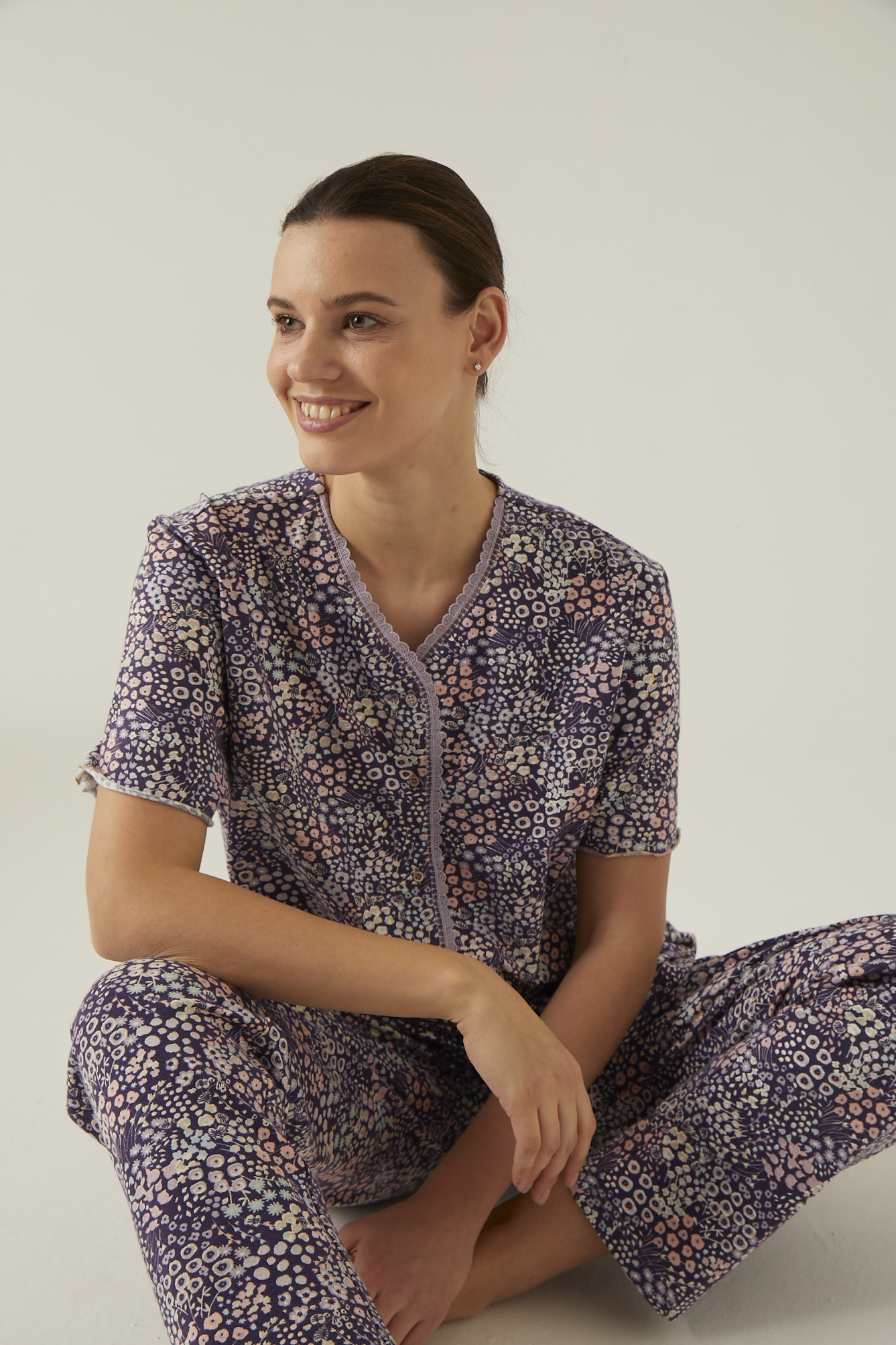 Kadın Büyük Beden Çiçek Baskılı Uzun Midi Pijama Altı