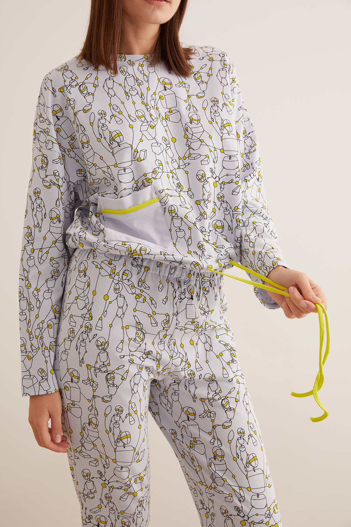 Kadın Pamuklu Beli Bağcıklı Pijama Üstü