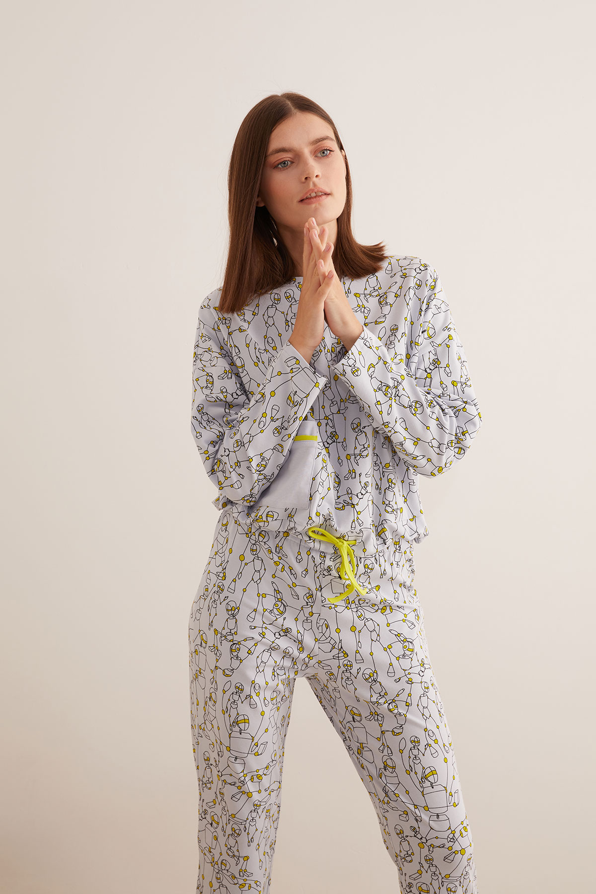 Kadın Pamuklu Beli Bağcıklı Pijama Üstü