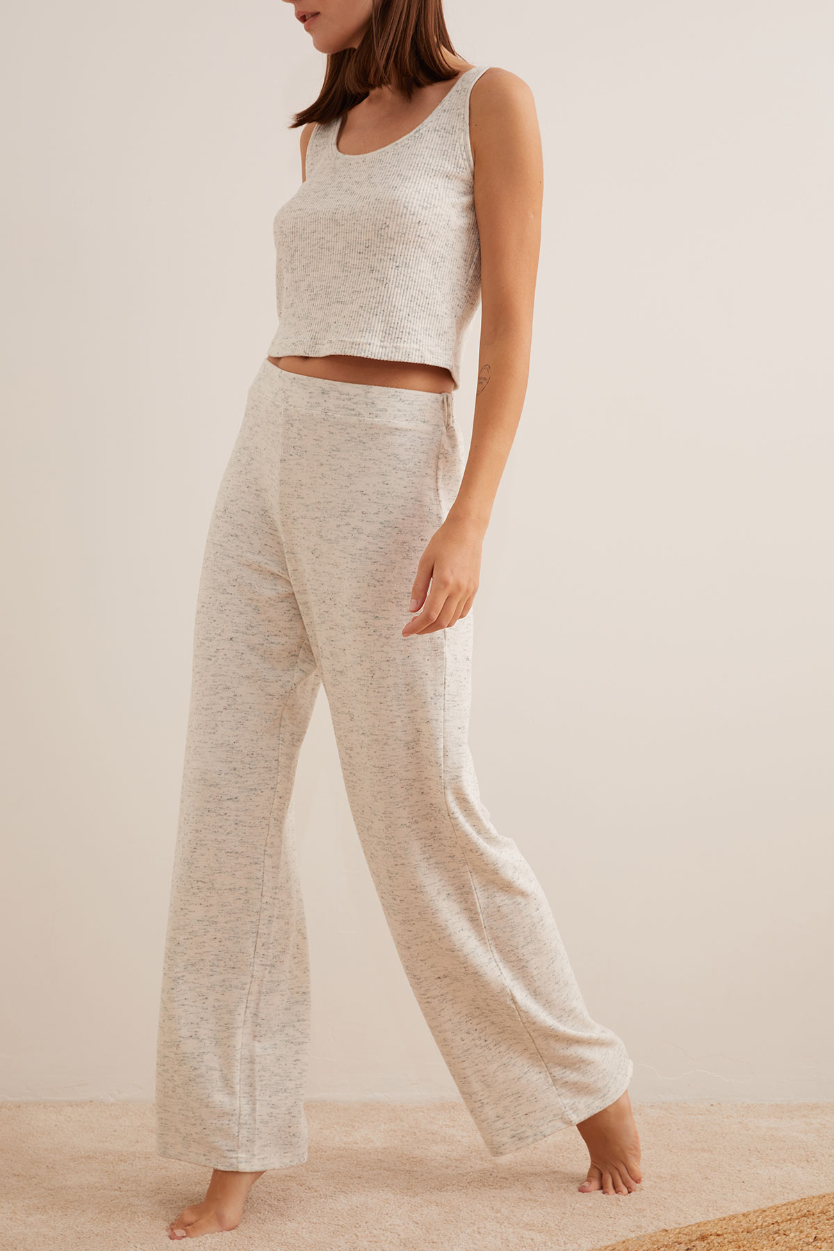 Kadın Soft Pamuklu Bol Paça Uzun Ev Giyim Pantolon