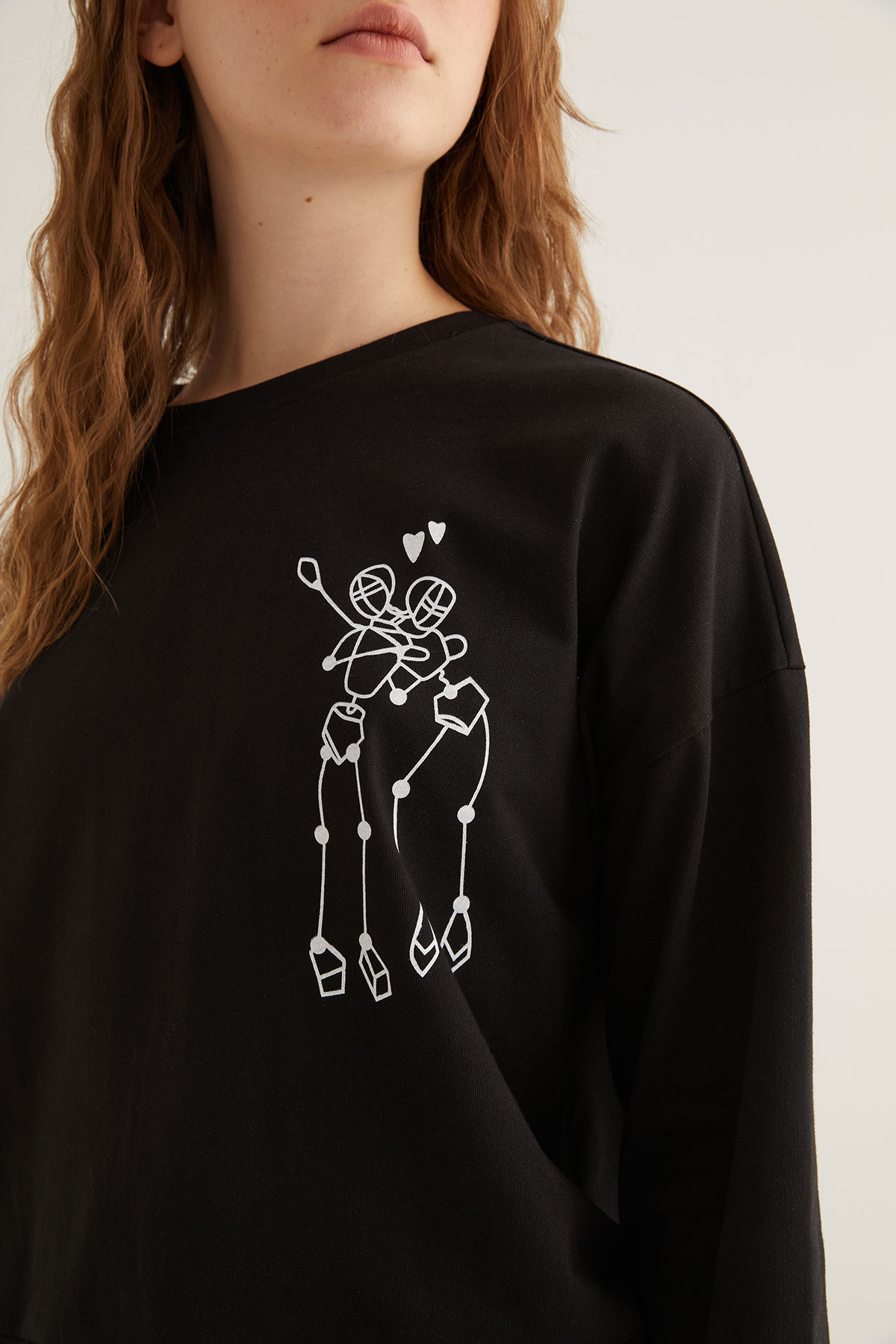 Kadın Pamuklu Kontrast Baskı Detaylı Uzun Takım