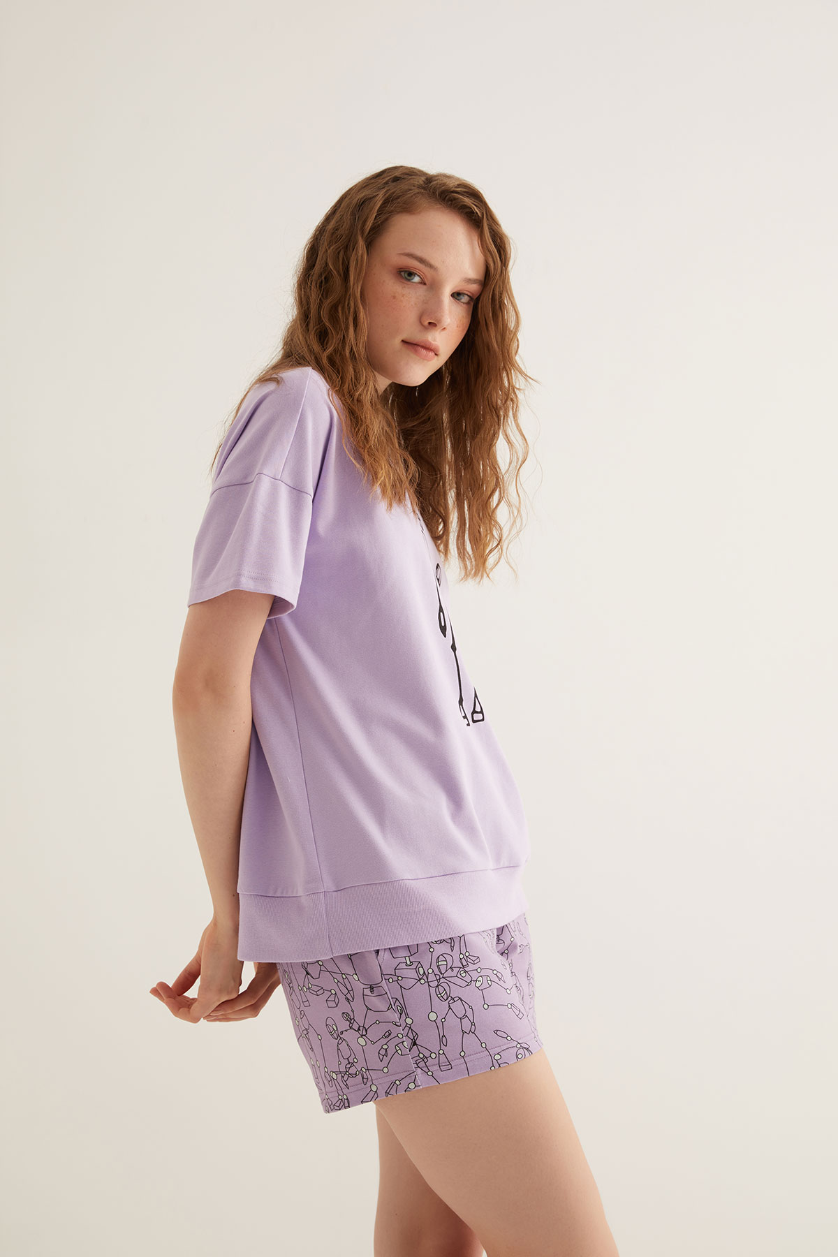 Kadın Pamuklu Kısa Kollu Şort Pijama Takımı