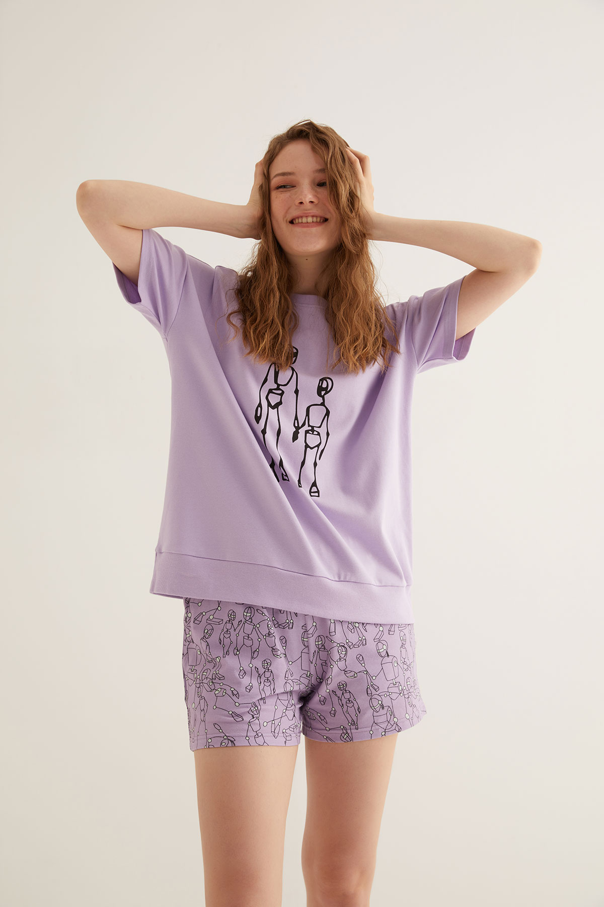 Kadın Pamuklu Kısa Kollu Şort Pijama Takımı