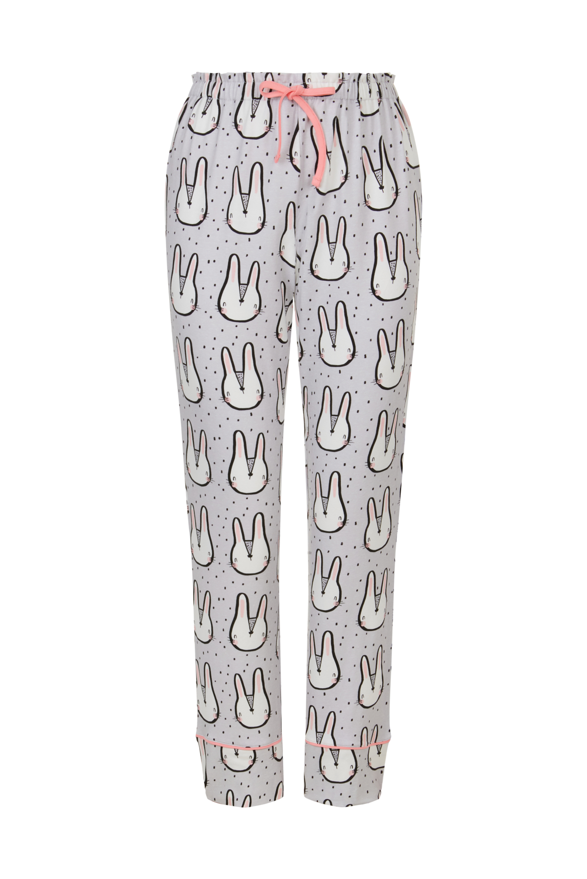 Kadın Tavşan Baskılı Gömlek Yaka Uzun Kollu Pijama Takımı