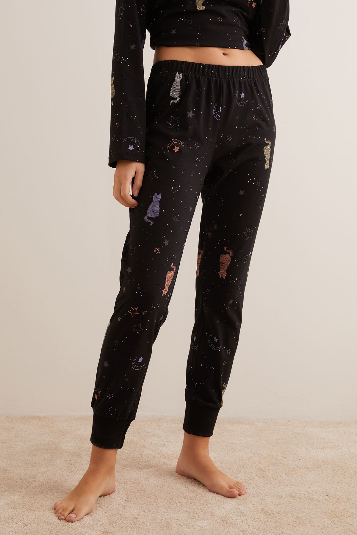 Kadın Pamuklu Manşetli Uzun Pijama Altı
