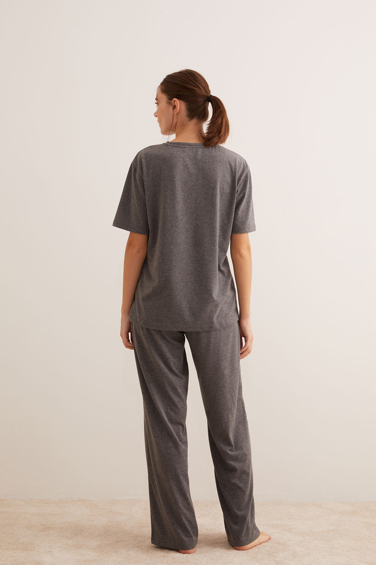 Kadın Sim Baskı Detaylı Kısa Kollu Pijama Üstü