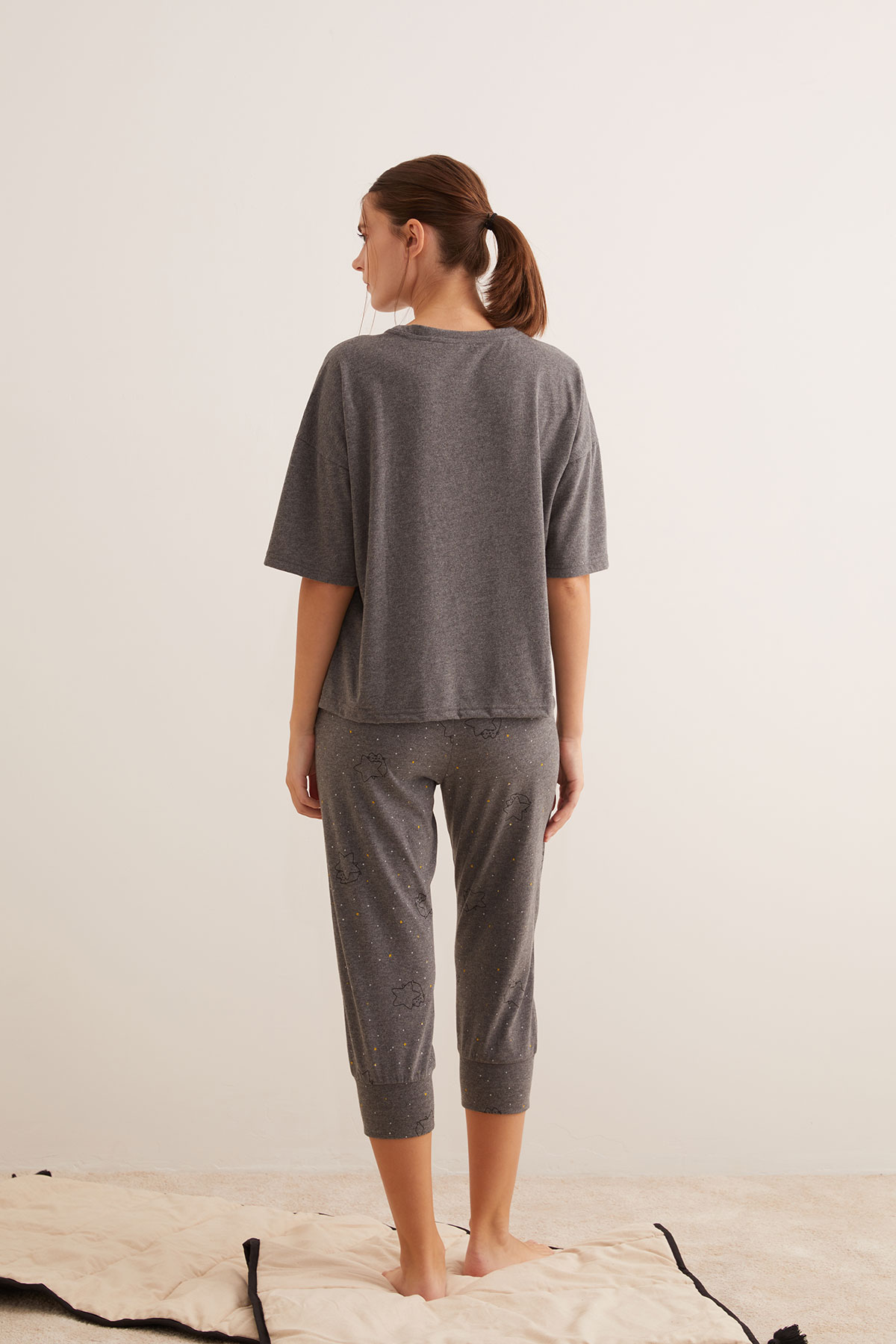 Kadın Sim Baskı Detaylı Kısa Kollu Pijama Üstü