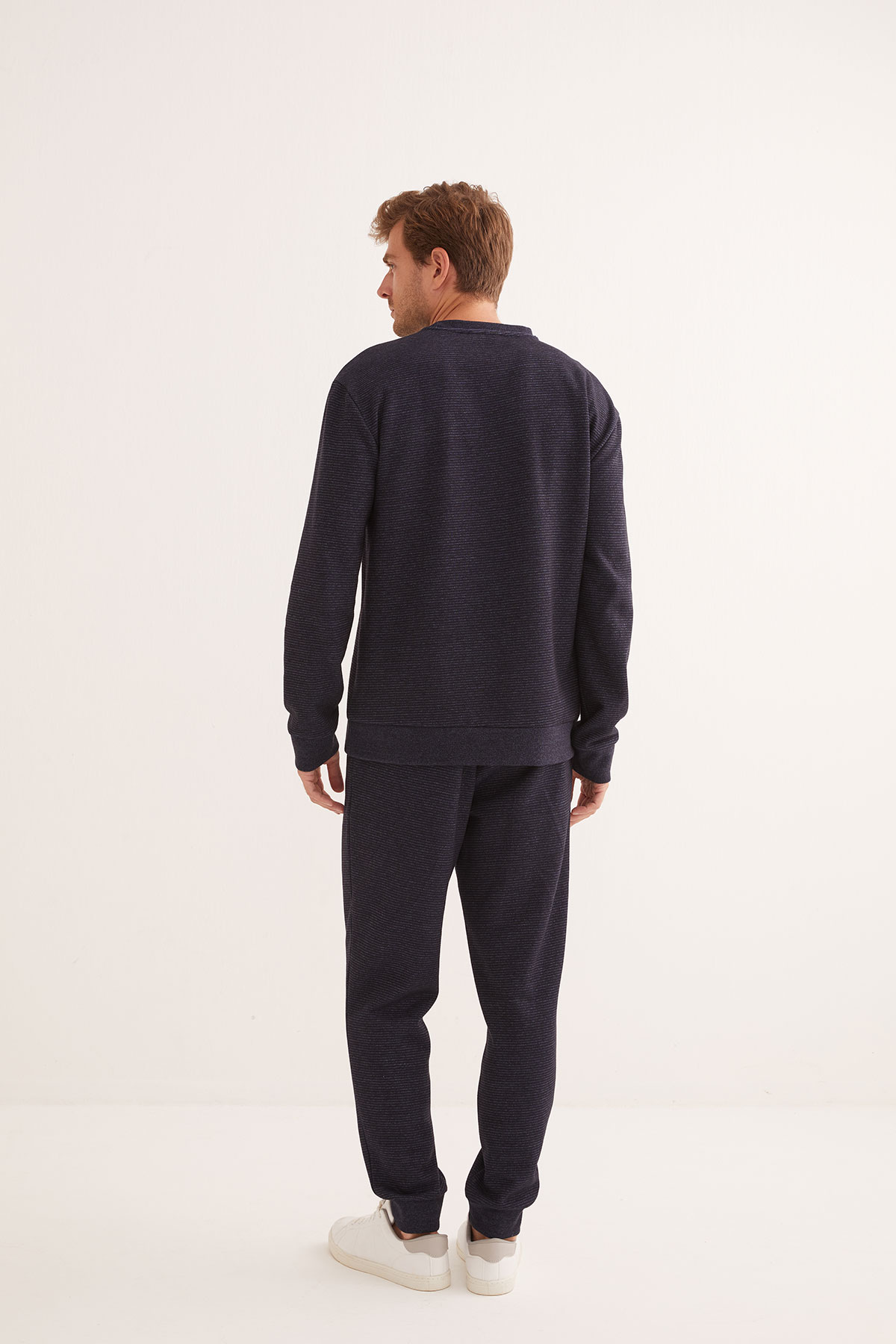 Erkek Lacivert Çizgili Uzun Kollu Sweatshirt