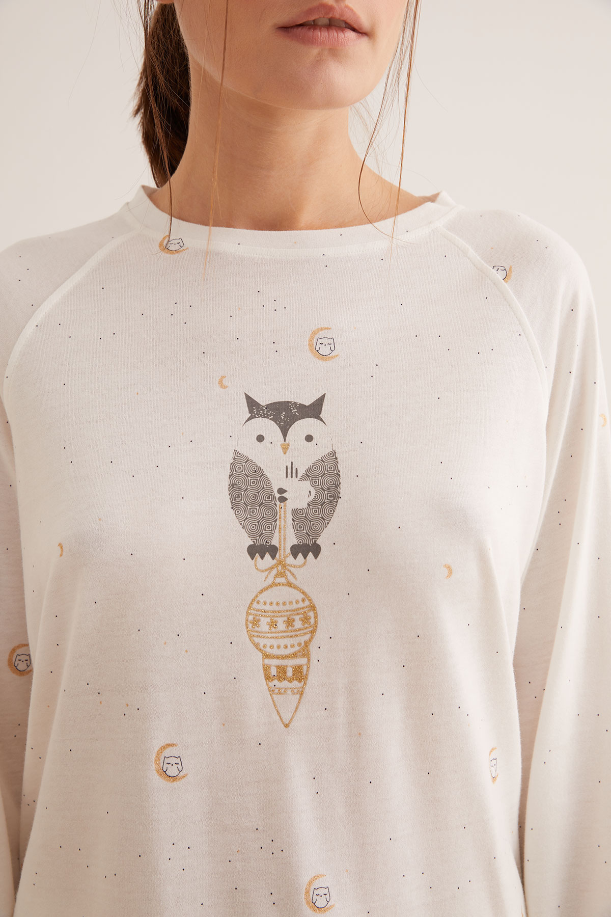 Kadın Modal Karışımlı Pamuklu Sim Baskılı Uzun Pijama Takımı