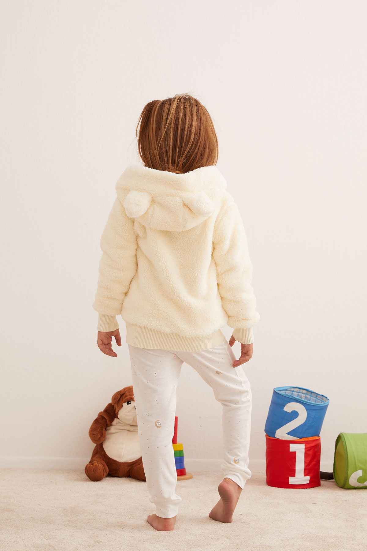 Kız Çocuk Yumuşak Dokulu Kulak Detaylı Fermuarlı Sweatshirt