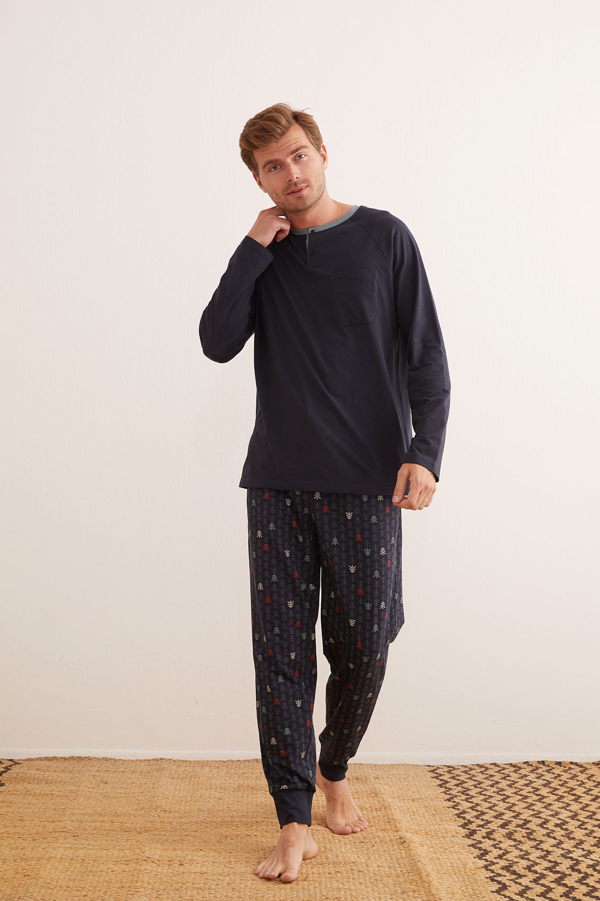 Erkek Pamuklu Kısa Düğmeli Pijama Üstü